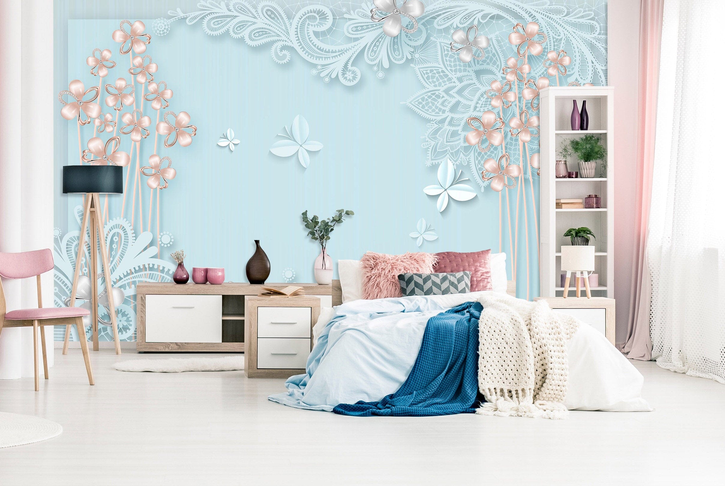 3D Flower Butterfly 1485 Wall Murals Wallpaper AJ Wallpaper 2 