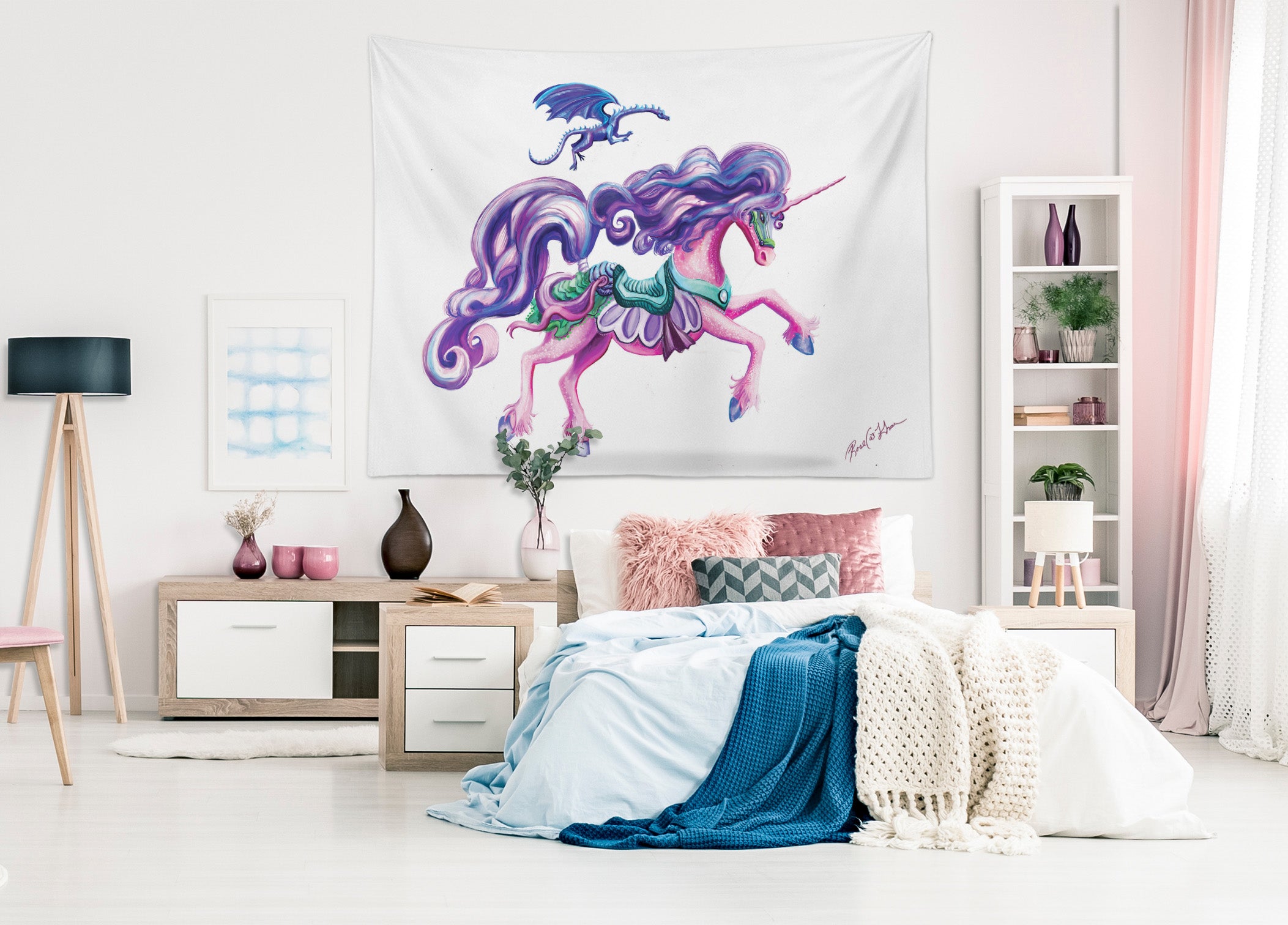 3D Pink Unicorn 5204 Rose Catherine Khan Tapestry Hanging Cloth Hang