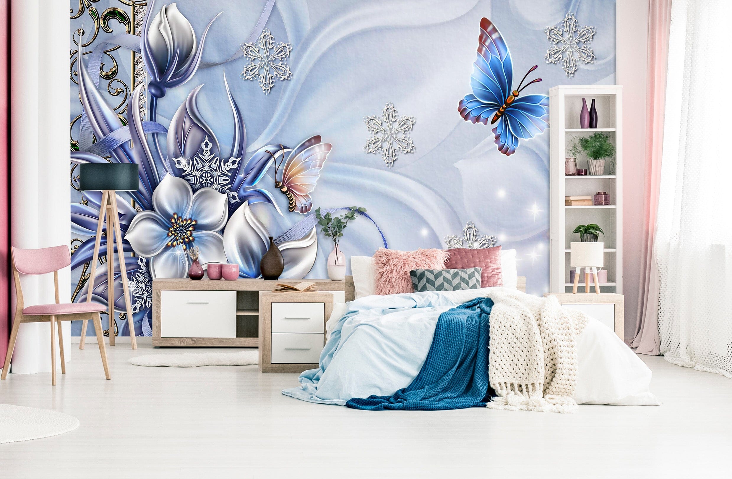 3D Flower Butterfly 1709 Wall Murals Wallpaper AJ Wallpaper 2 