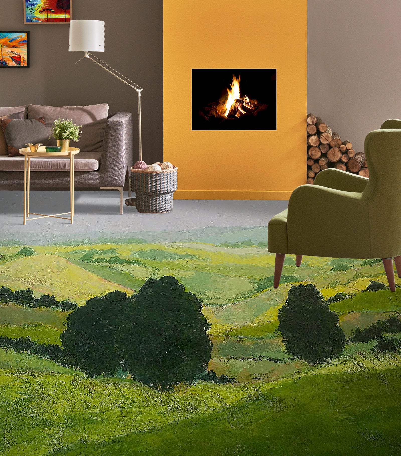 3D Grass Hillside Trees 9562 Allan P. Friedlander Floor Mural