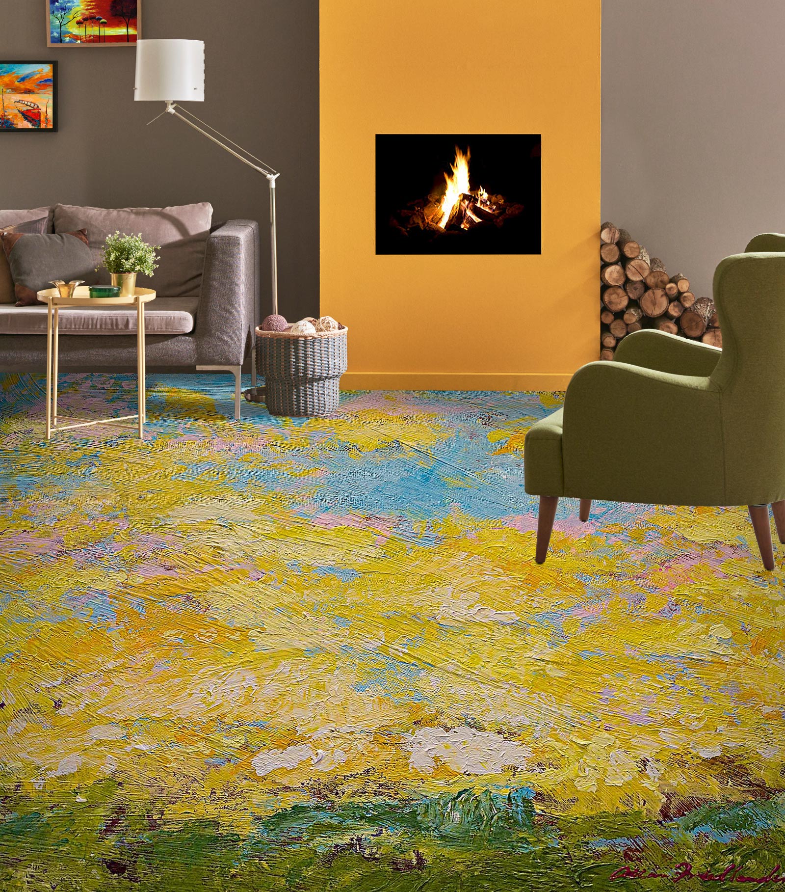 3D Yellow Painting Pattern 9620 Allan P. Friedlander Floor Mural