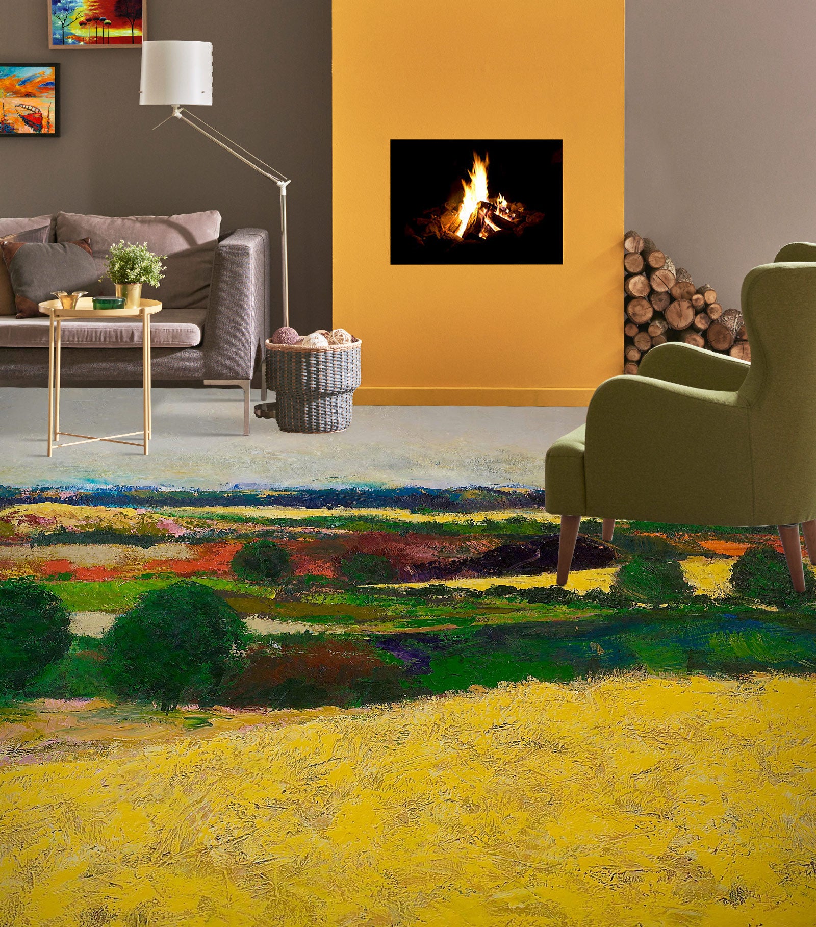 3D Golden Grass Trees 9561 Allan P. Friedlander Floor Mural
