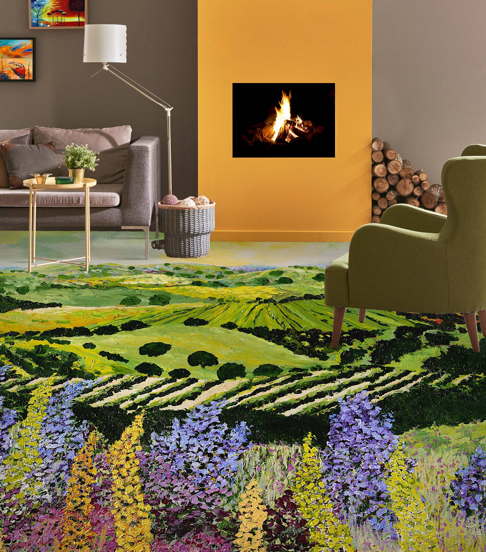 3D Field Purple Flowers 9535 Allan P. Friedlander Floor Mural