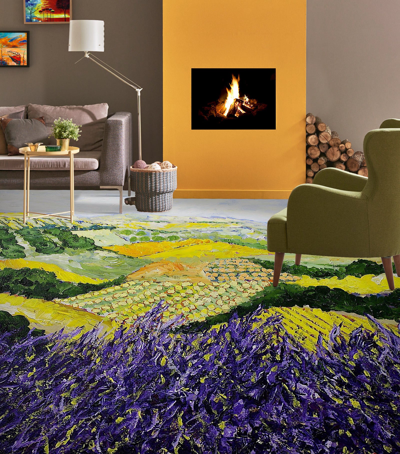 3D Field Purple Flowers 9526 Allan P. Friedlander Floor Mural