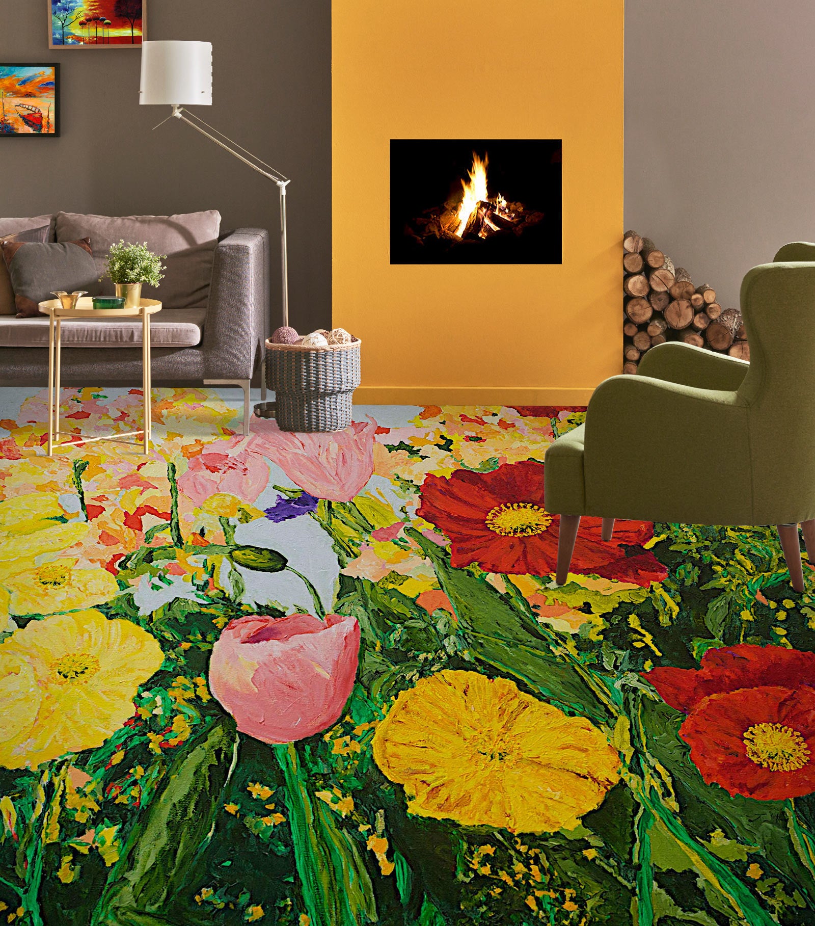 3D Color Flowers Painting 9566 Allan P. Friedlander Floor Mural