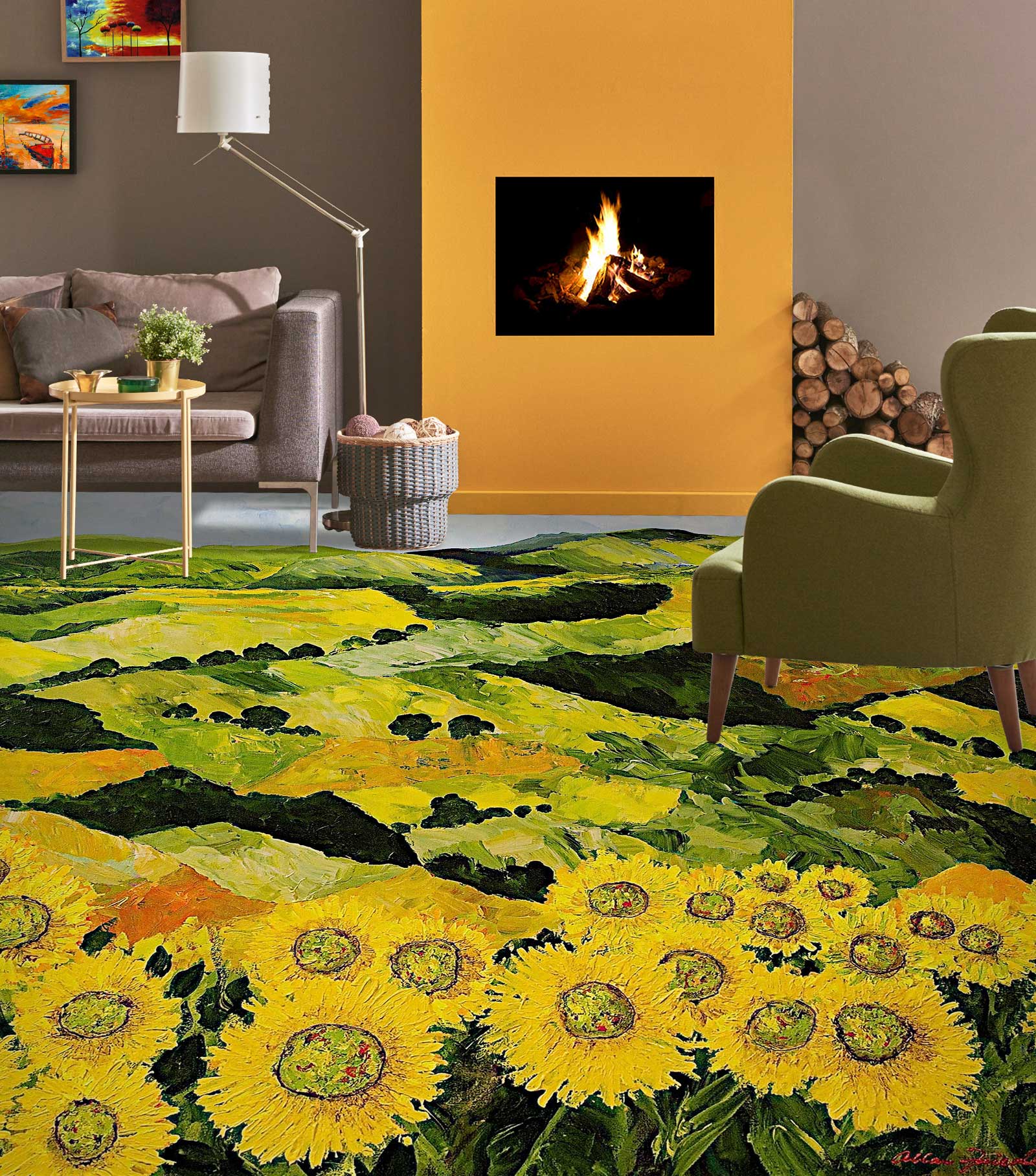 3D Hillside Sunflower Bush 9613 Allan P. Friedlander Floor Mural