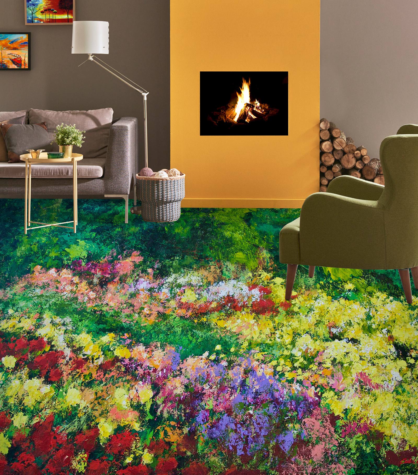 3D Colorful Flower Bush Painting 9628 Allan P. Friedlander Floor Mural