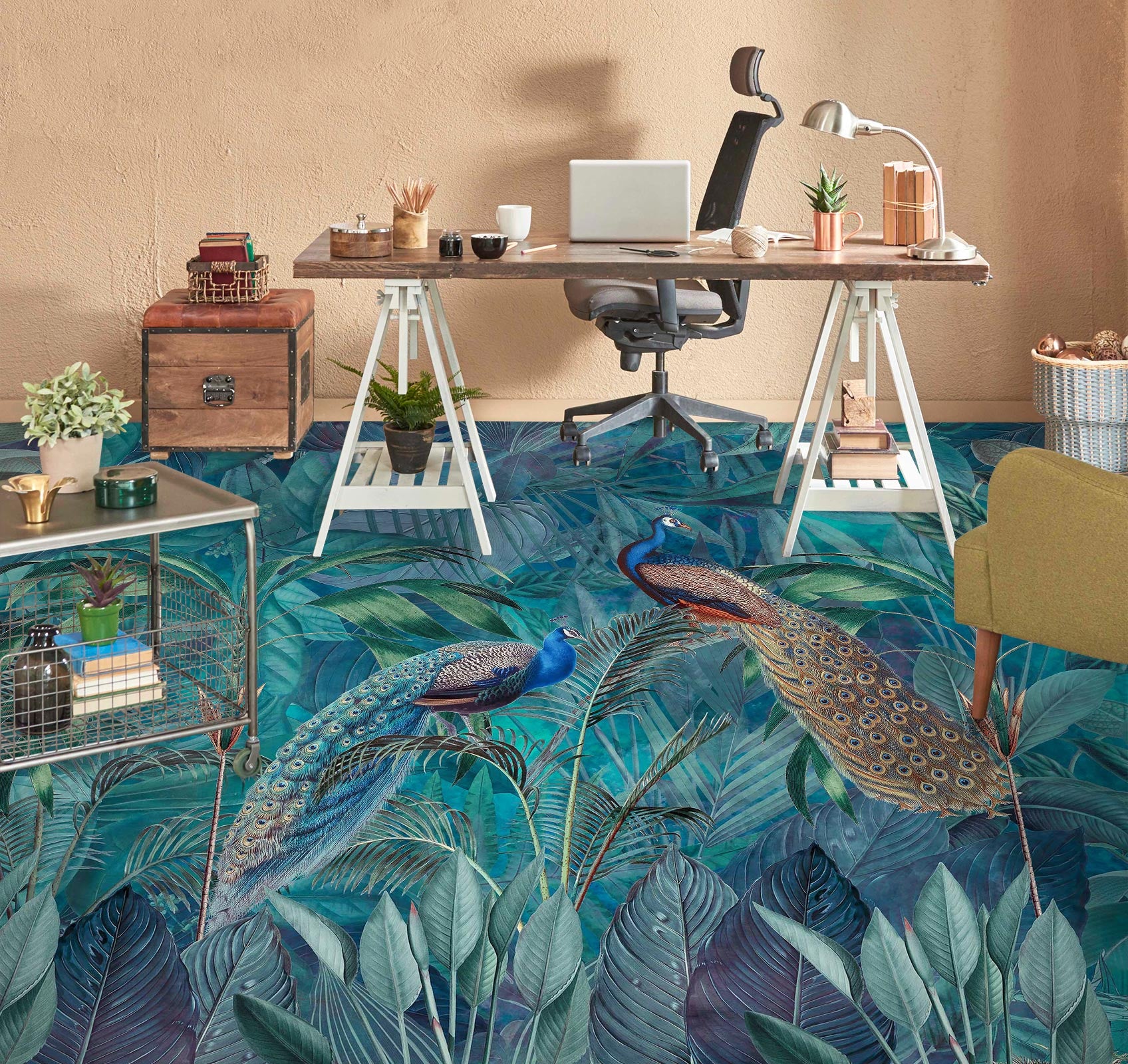 3D Grove Peacock 10043 Andrea Haase Floor Mural