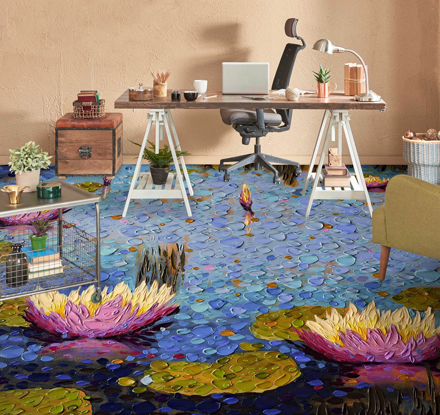3D Lotus Pond 102158 Dena Tollefson Floor Mural