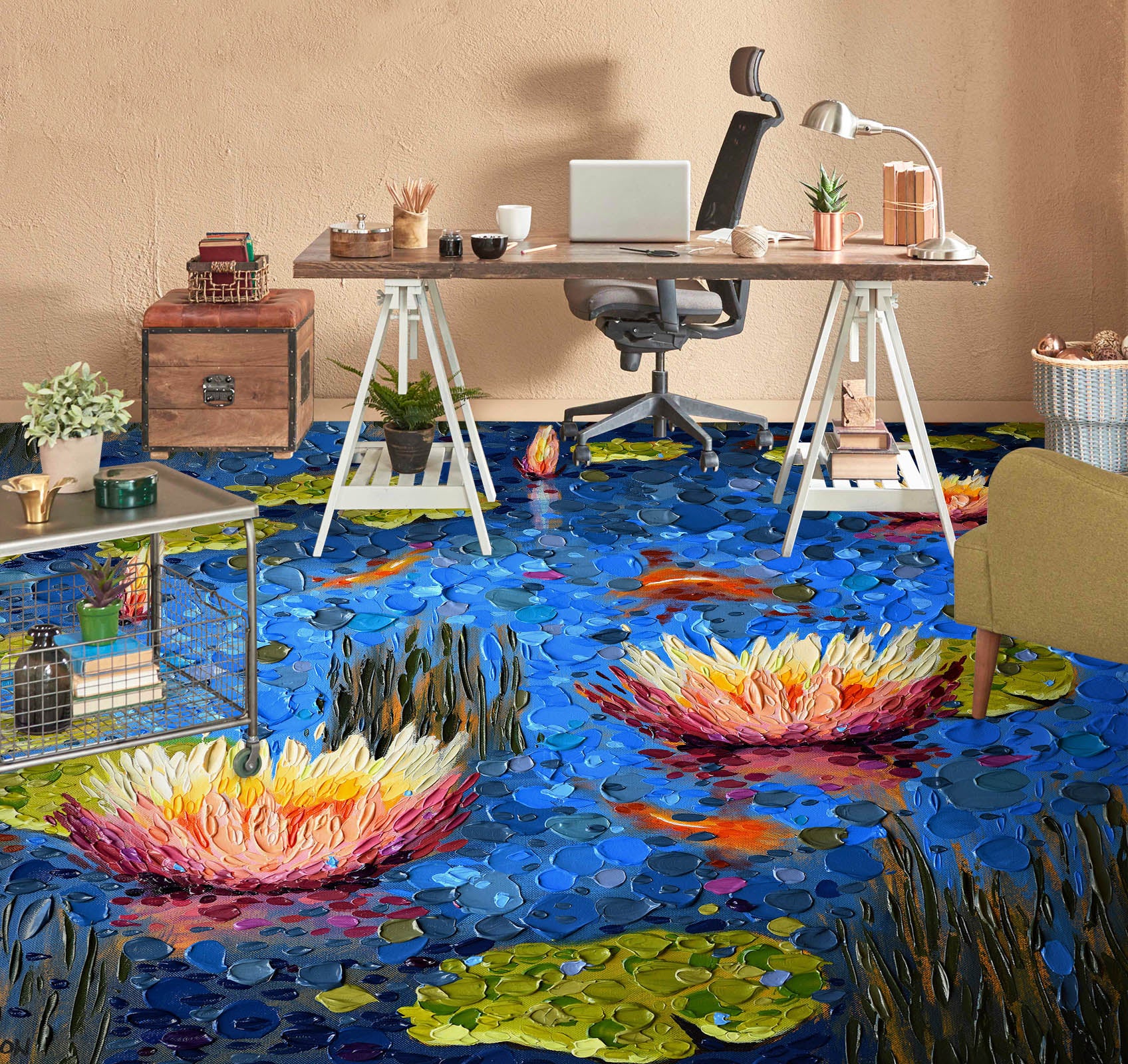 3D Lotus Pond 102156 Dena Tollefson Floor Mural