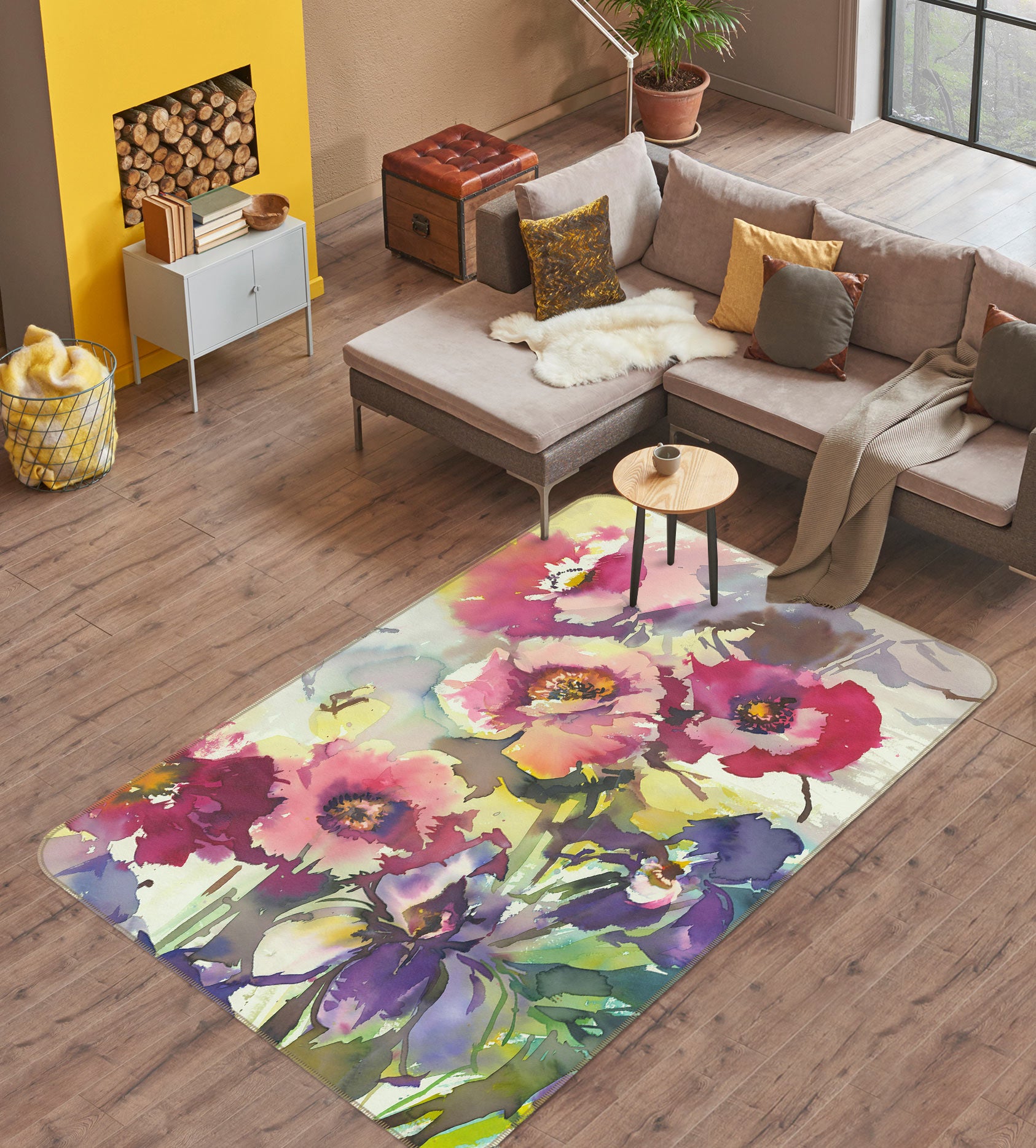 3D Purple Red Flowers 33076 Non Slip Rug Mat