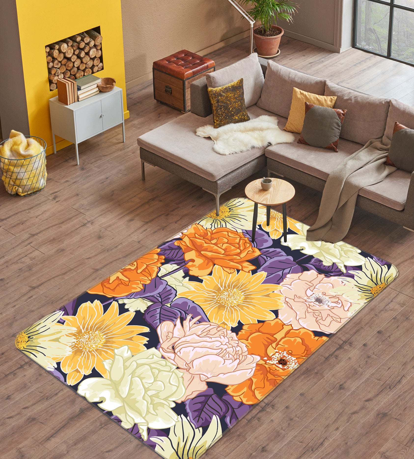 3D Flowers Pattern 33094 Non Slip Rug Mat