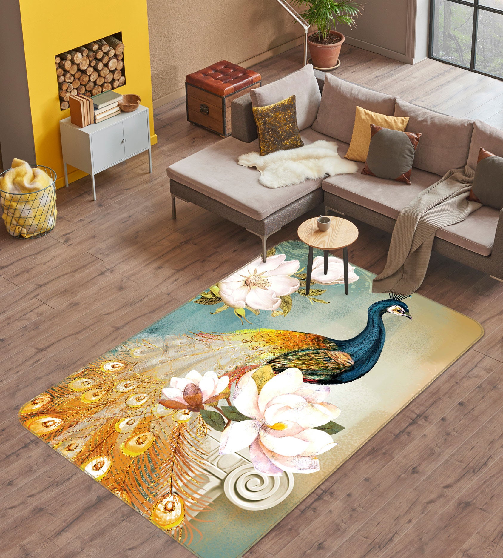 3D Peacock Flower 27060 Non Slip Rug Mat