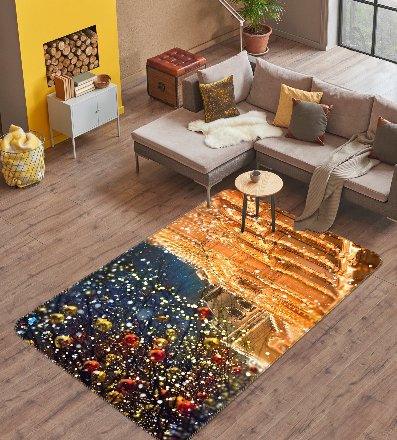 3D Light Building Tree 55015 Christmas Non Slip Rug Mat Xmas
