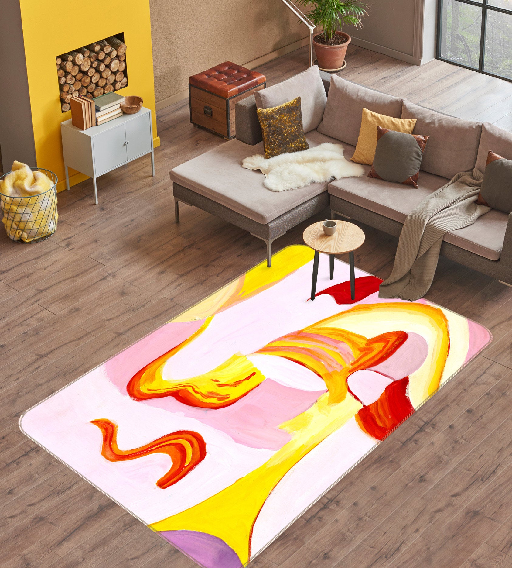 3D Red Yellow Pattern 76115 Non Slip Rug Mat