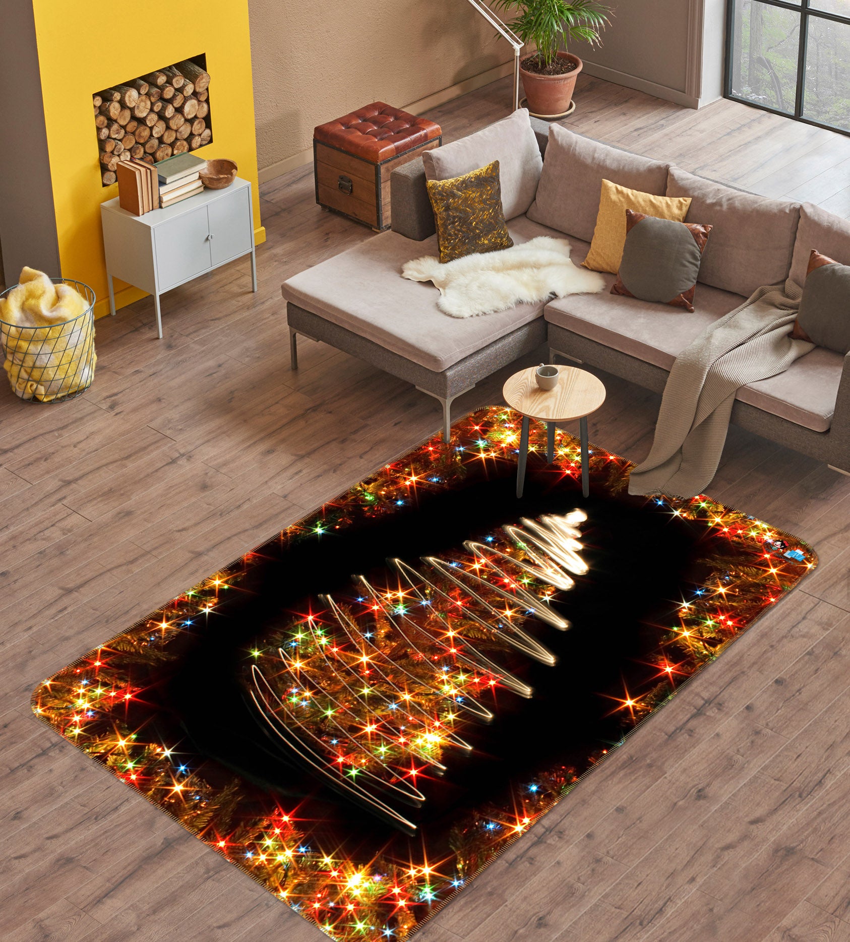 3D Colored Lights Tree 55124 Christmas Non Slip Rug Mat Xmas