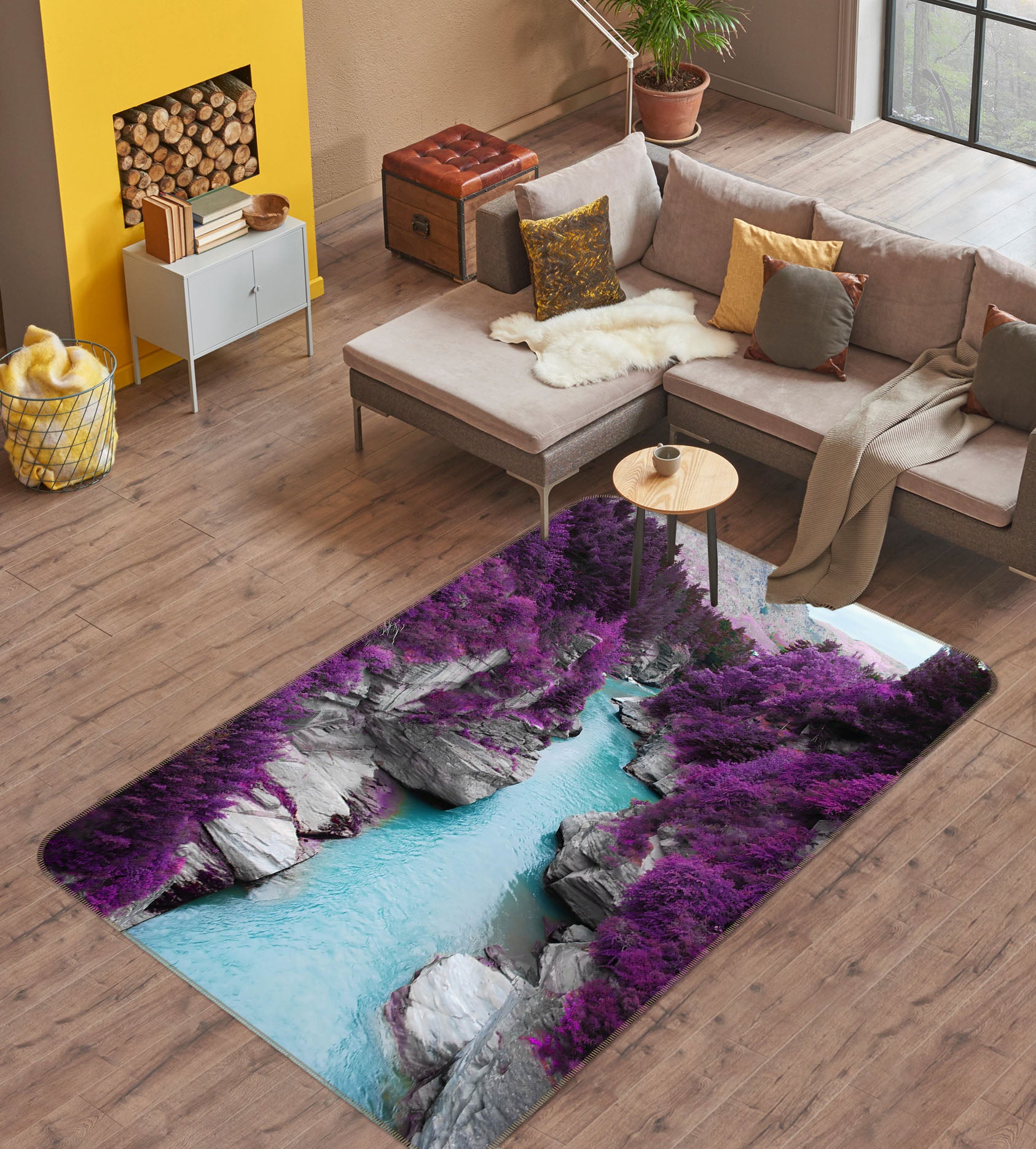 3D Purple Flower Mountain Gorge 26119 Non Slip Rug Mat