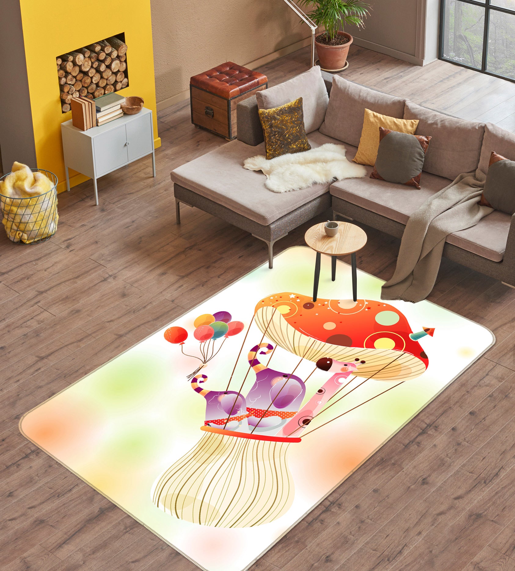3D Mushroom Hot Air Balloon 76164 Non Slip Rug Mat