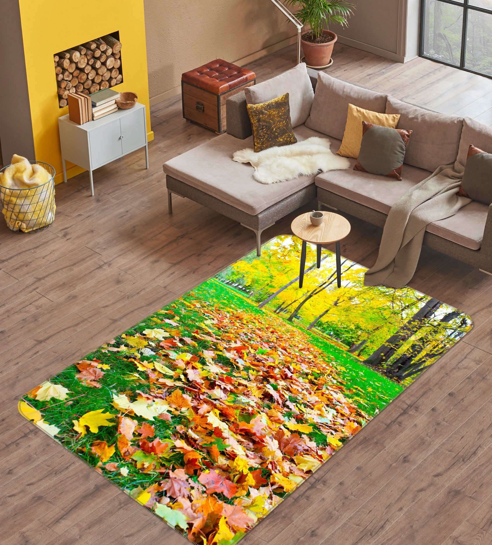3D Fallen Leaves Forest 33039 Non Slip Rug Mat