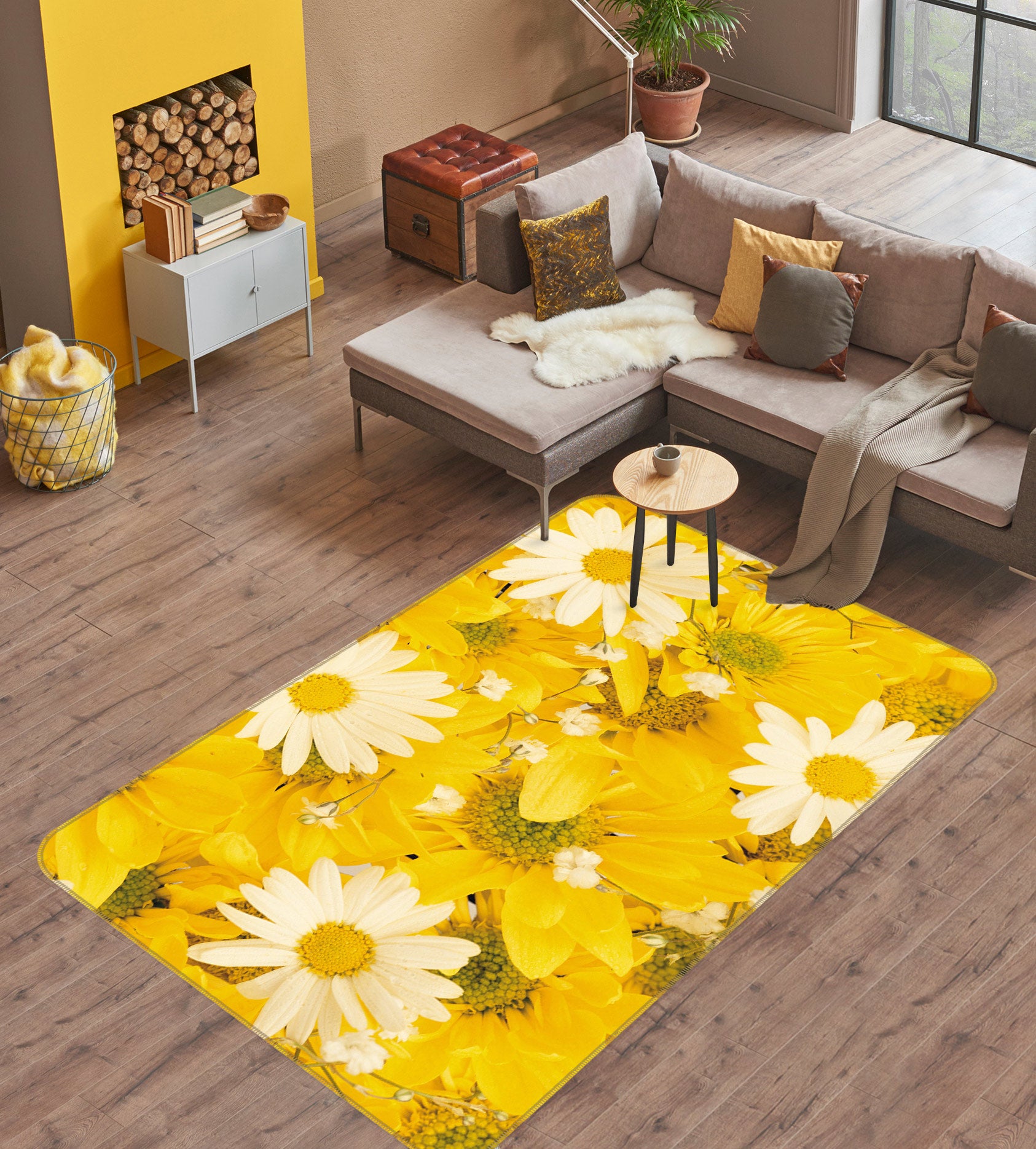 3D Yellow Flowers 75265 Non Slip Rug Mat