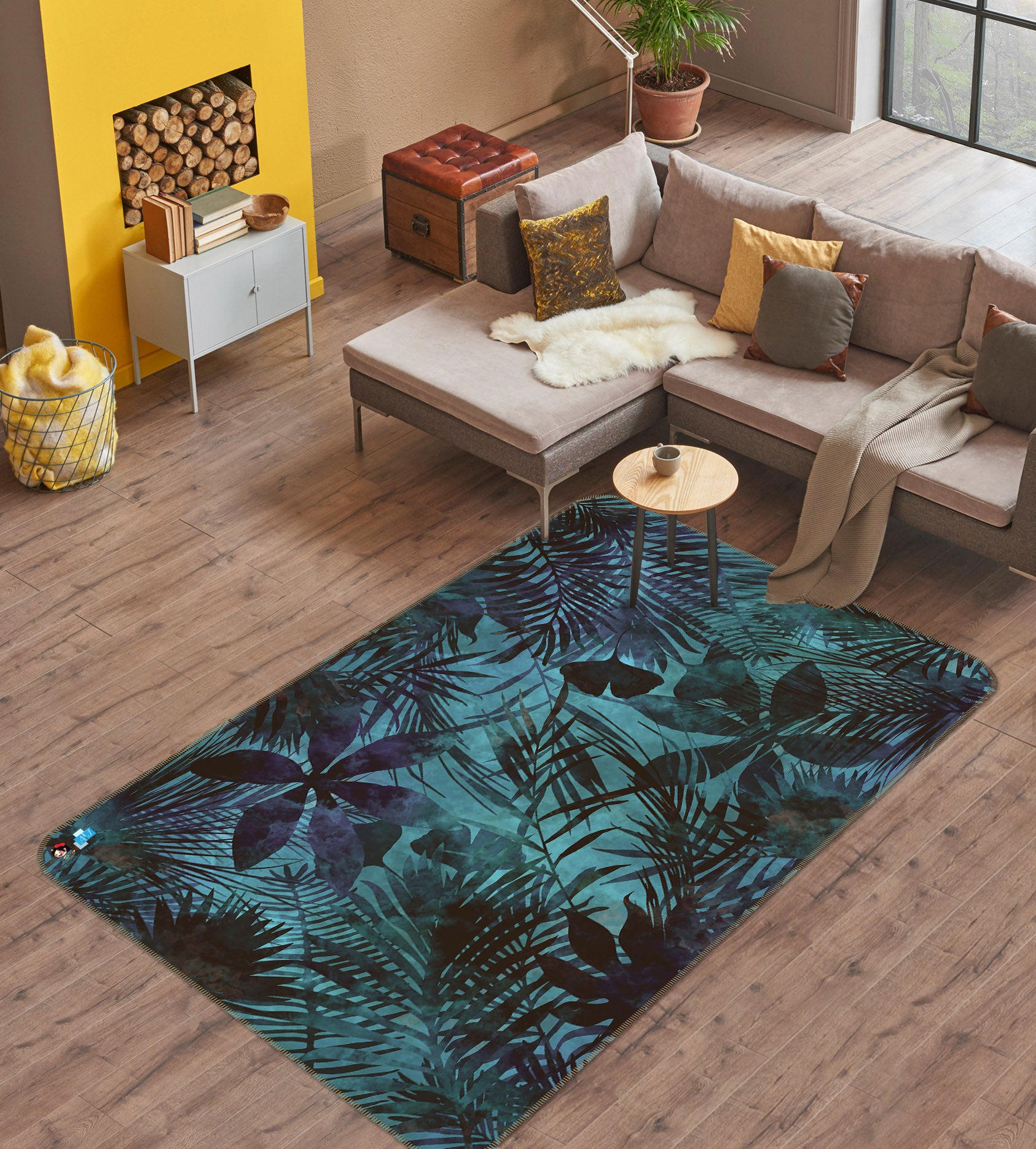3D Dark Leaves Pattern 83009 Andrea haase Rug Non Slip Rug Mat