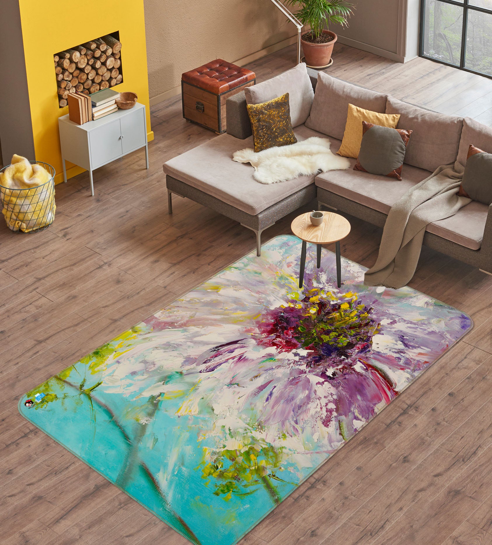 3D Pink Painted Flowers 1210 Skromova Marina Rug Non Slip Rug Mat