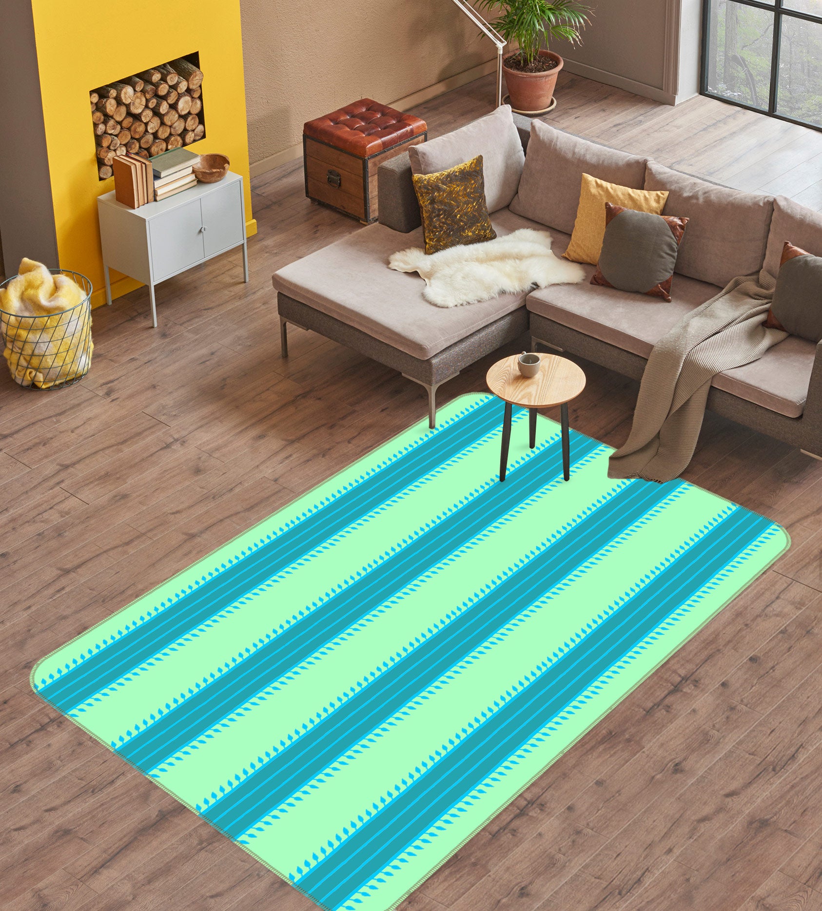 3D Green Stripes 76113 Non Slip Rug Mat