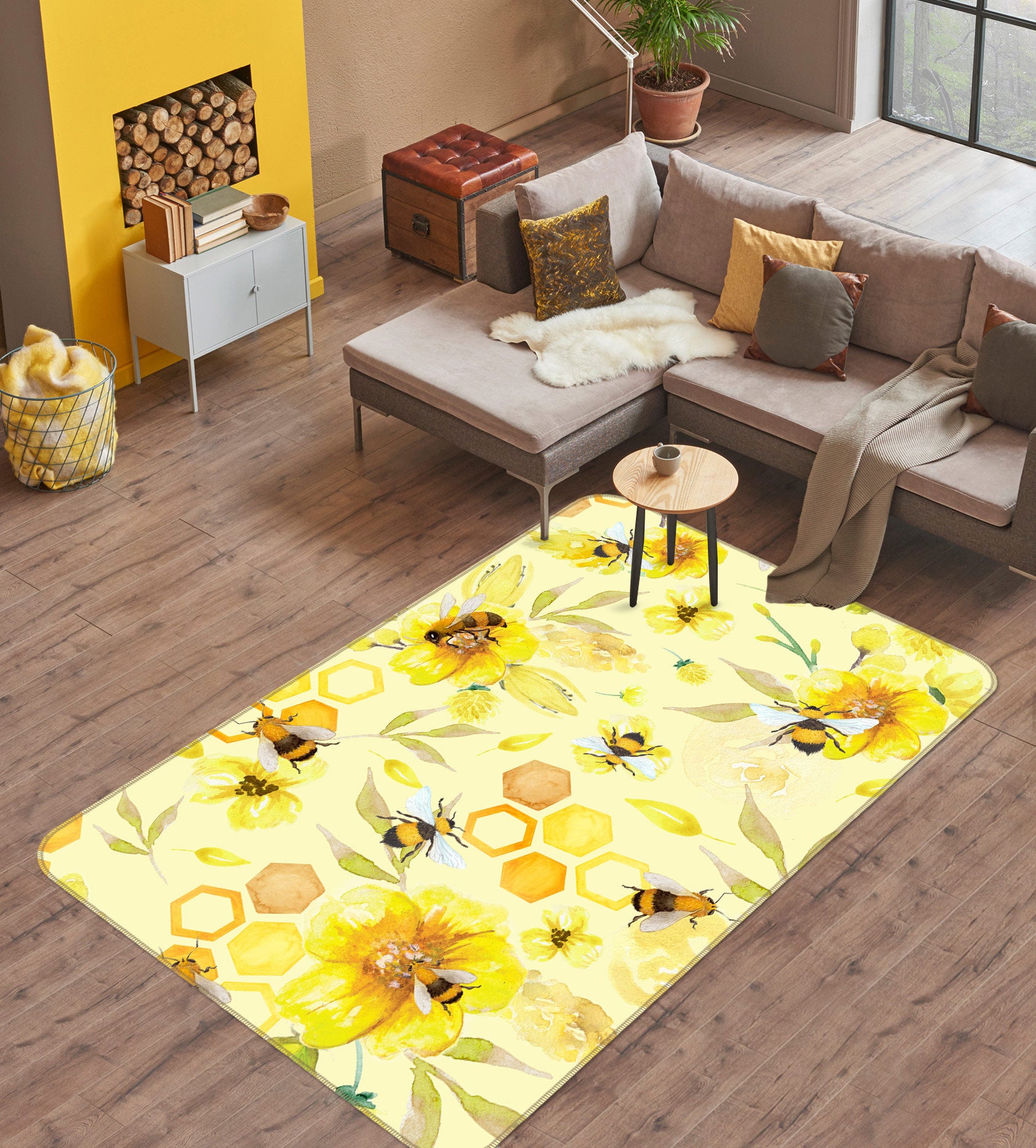 3D Bee Flower 101 Uta Naumann Rug Non Slip Rug Mat