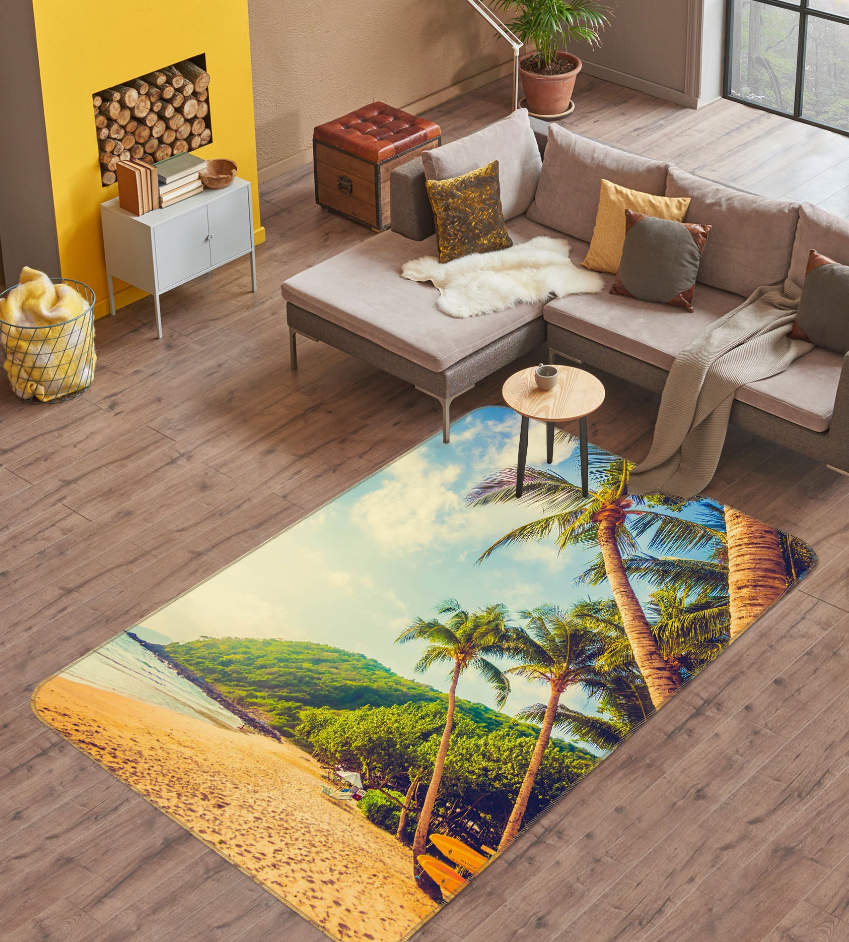3D Coconut Tree Beach 31115 Non Slip Rug Mat