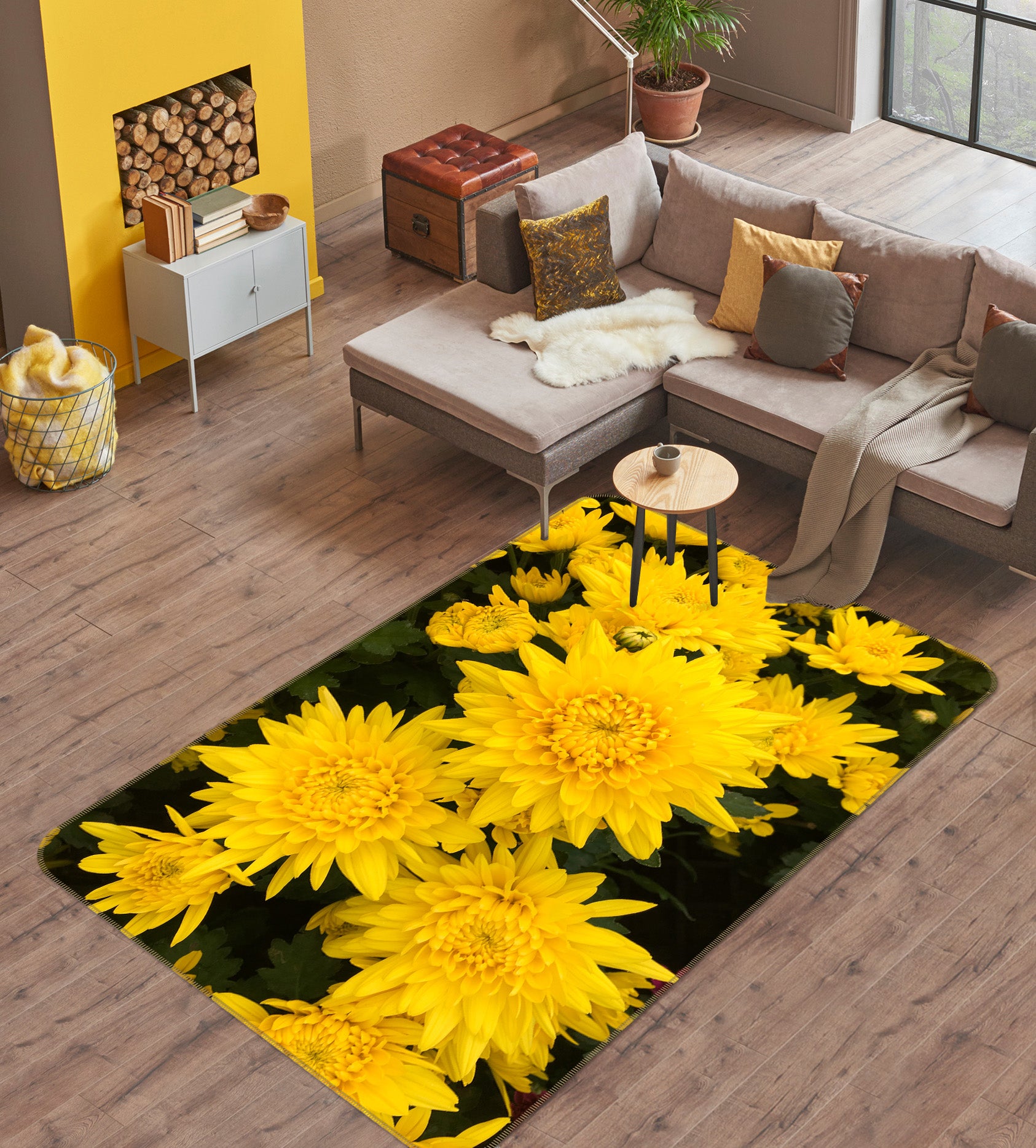 3D Yellow Chrysanthemum 26107 Non Slip Rug Mat