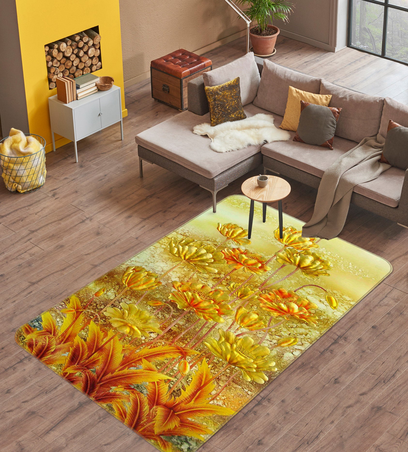 3D Golden Flower Bush 32219 Non Slip Rug Mat