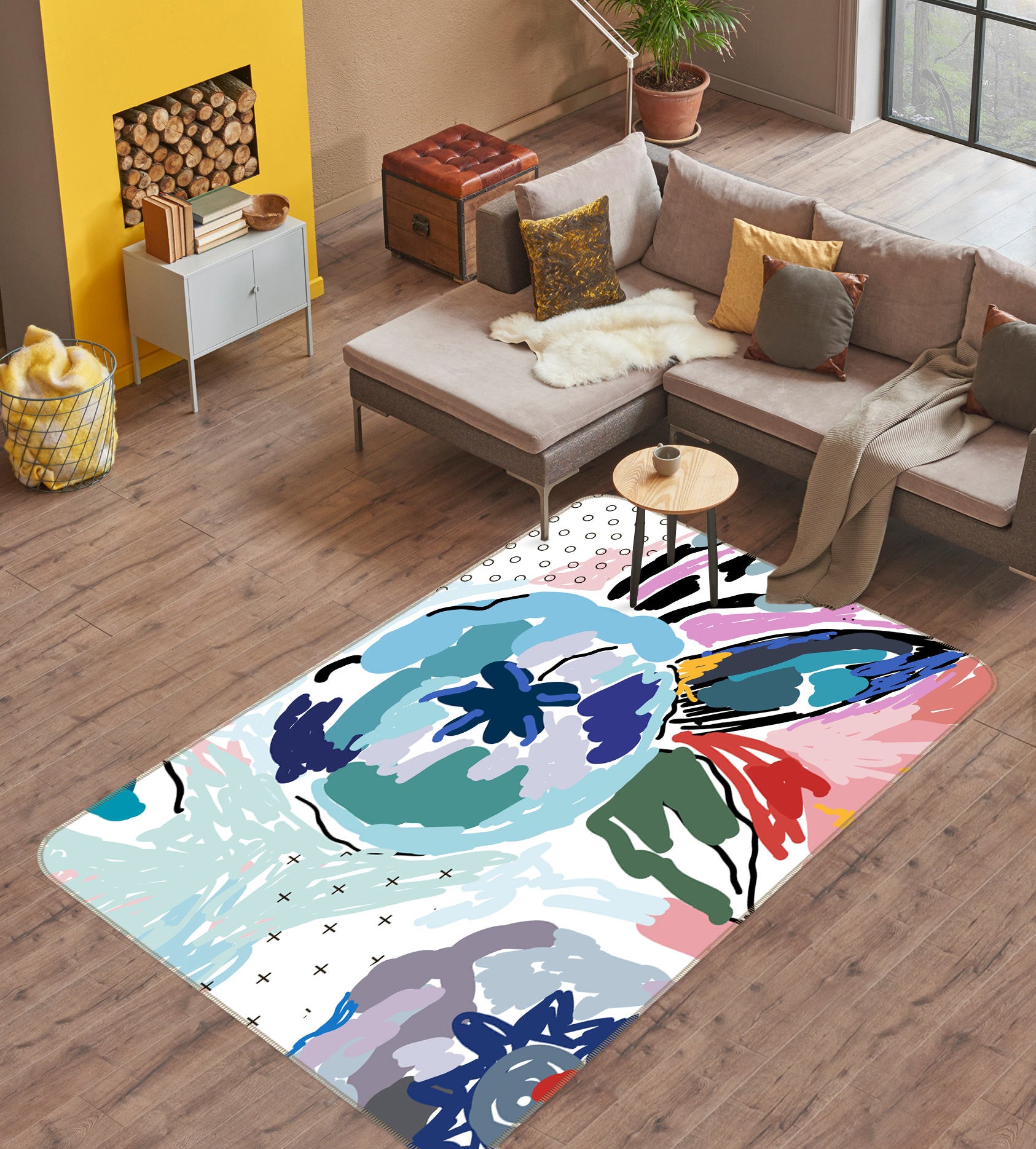 3D Pink Blue Flower 33087 Non Slip Rug Mat