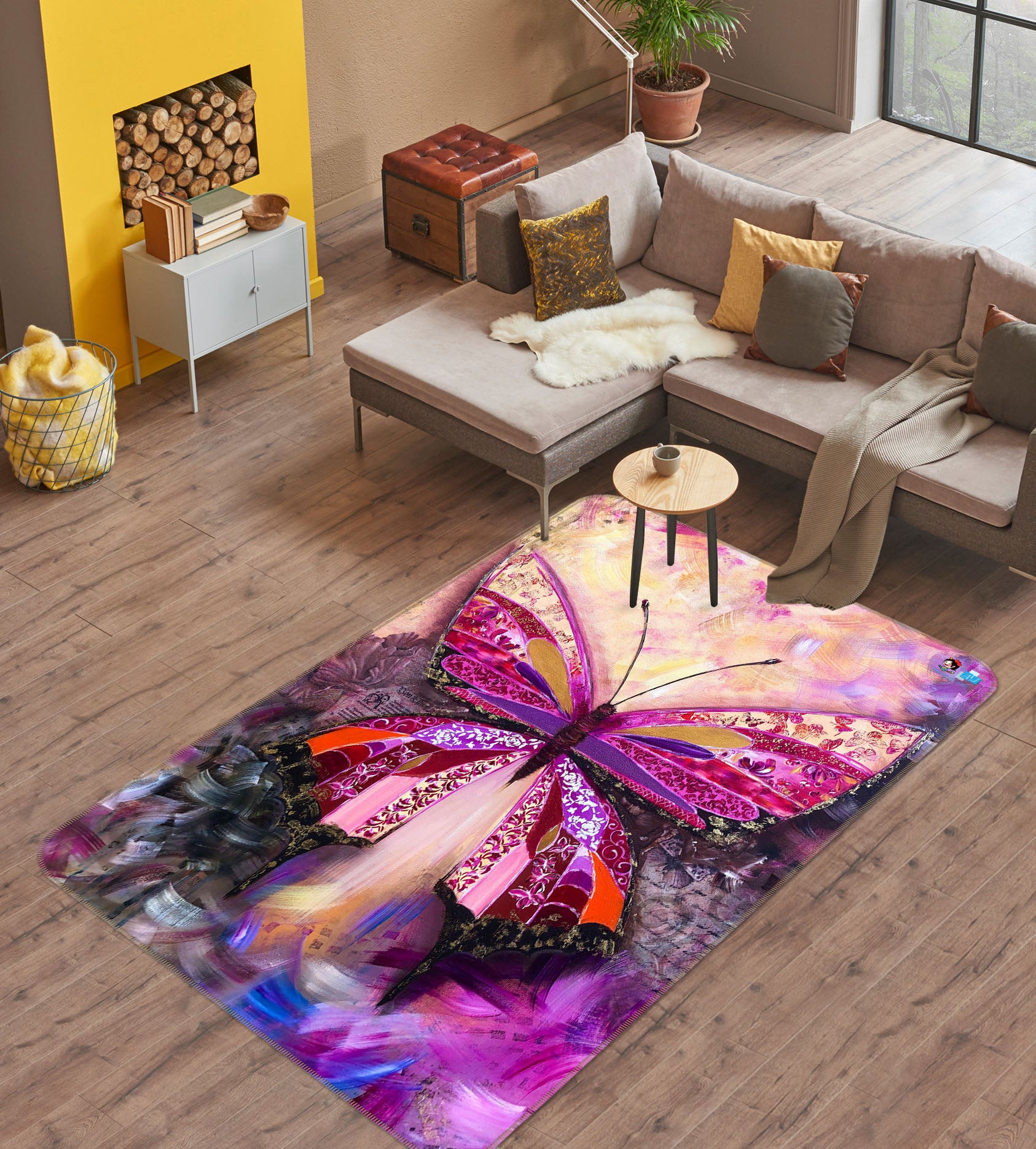 3D Purple Butterfly 1218 Skromova Marina Rug Non Slip Rug Mat