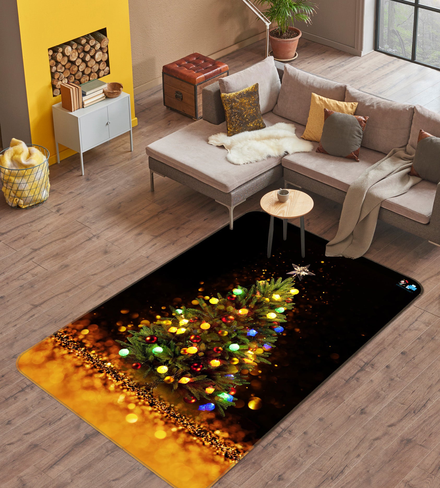 3D Tree Light 55142 Christmas Non Slip Rug Mat Xmas