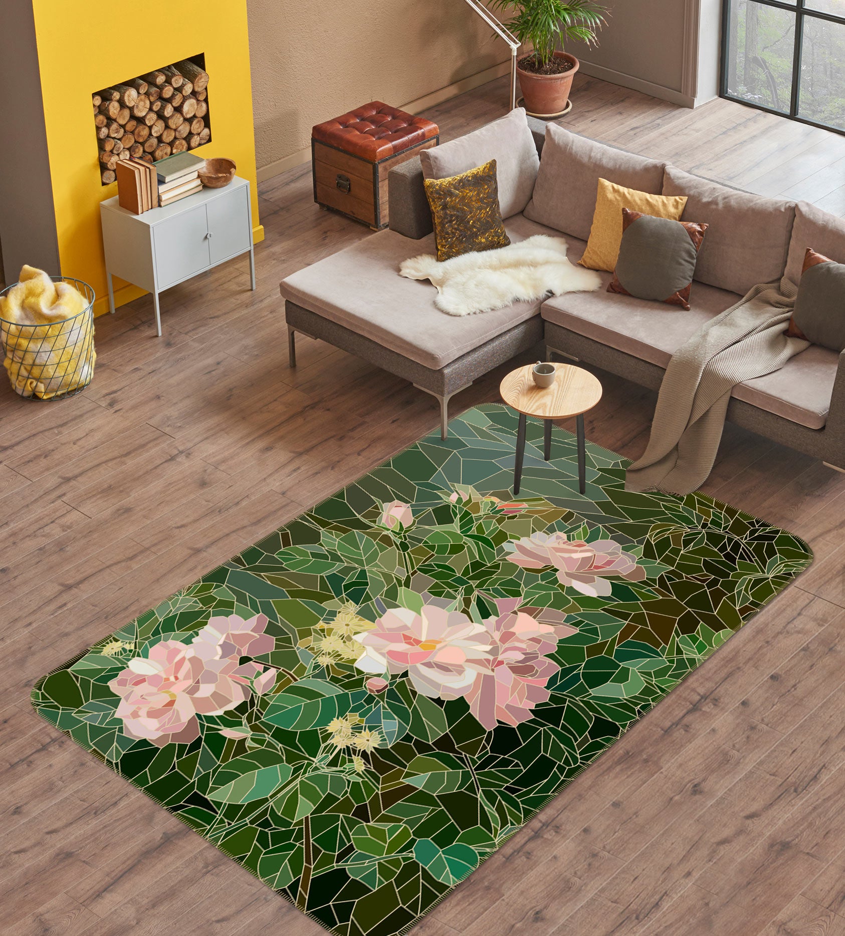 3D Flowers Pattern 33077 Non Slip Rug Mat