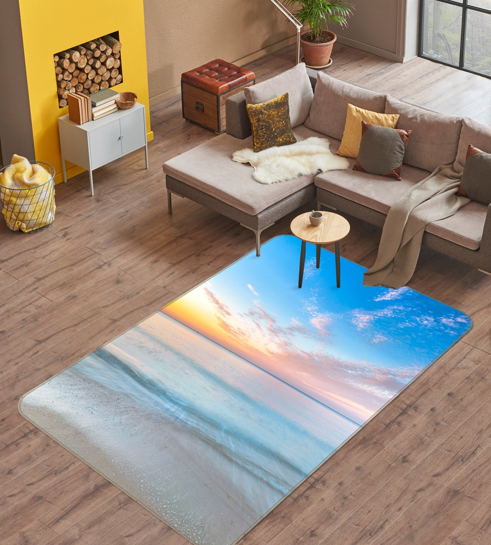 3D Sunset Sea Beach 186 Assaf Frank Rug Non Slip Rug Mat