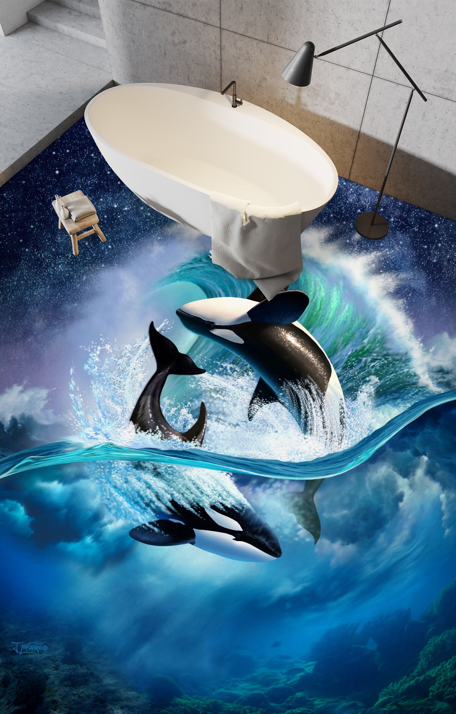 3D Whale Waves 96223 Jerry LoFaro Floor Mural