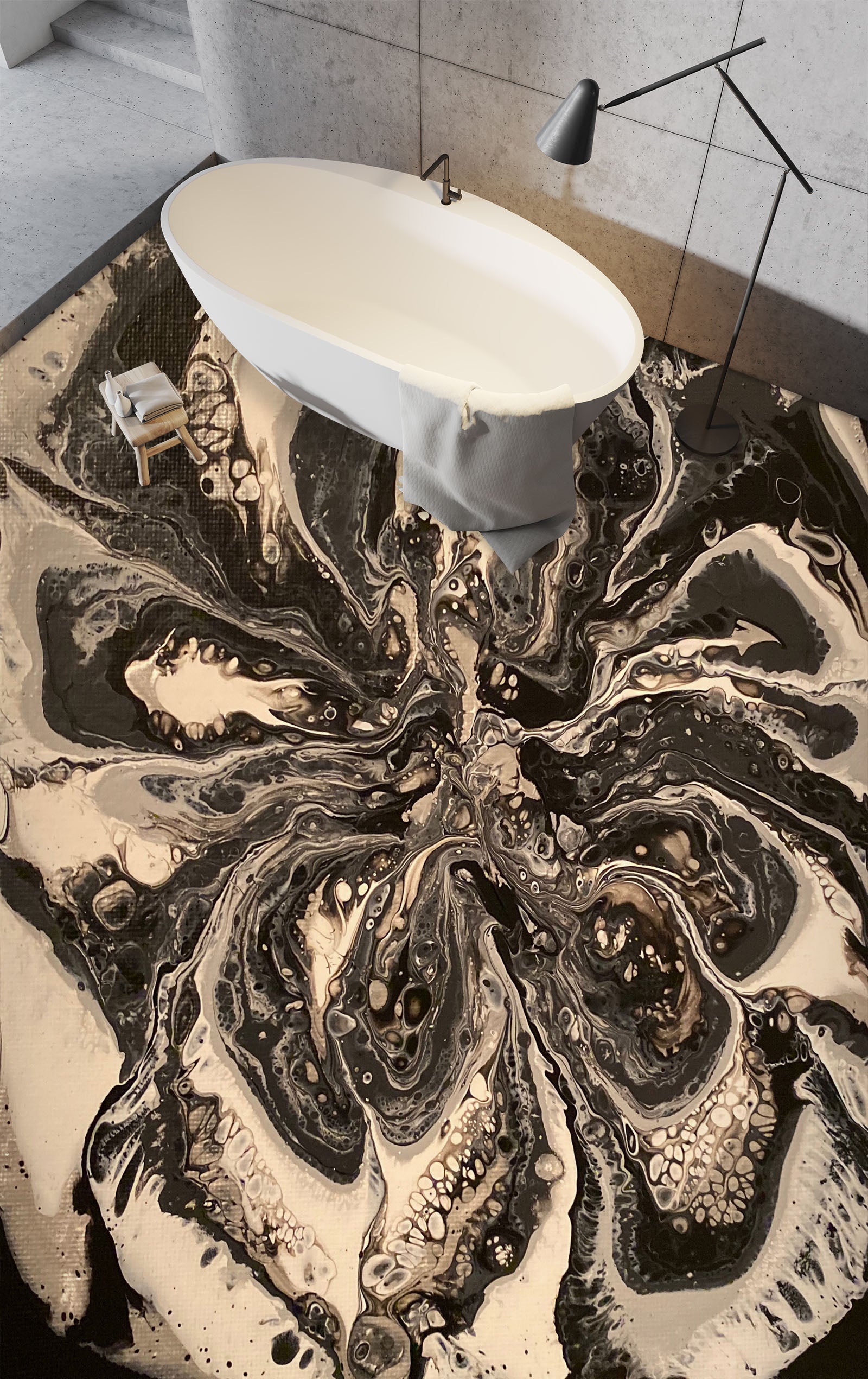 3D Black Ink Pattern 98197 Valerie Latrice Floor Mural