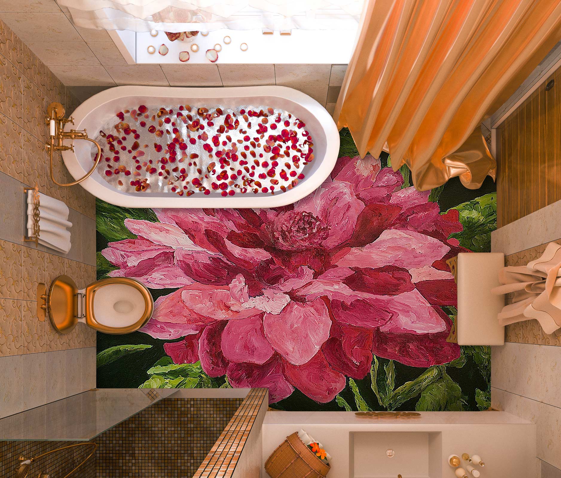 3D Pink Flowers 9568 Allan P. Friedlander Floor Mural
