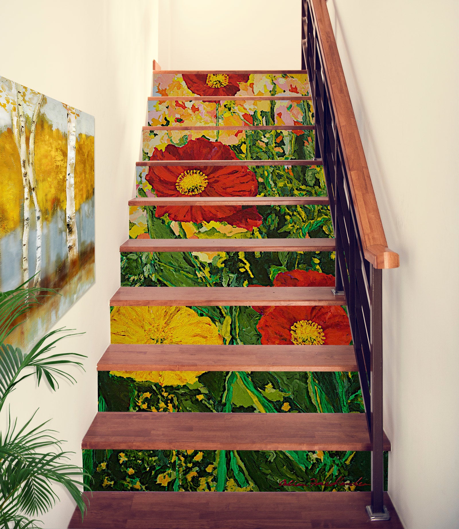 3D Yellow Red Flowers 89205 Allan P. Friedlander Stair Risers