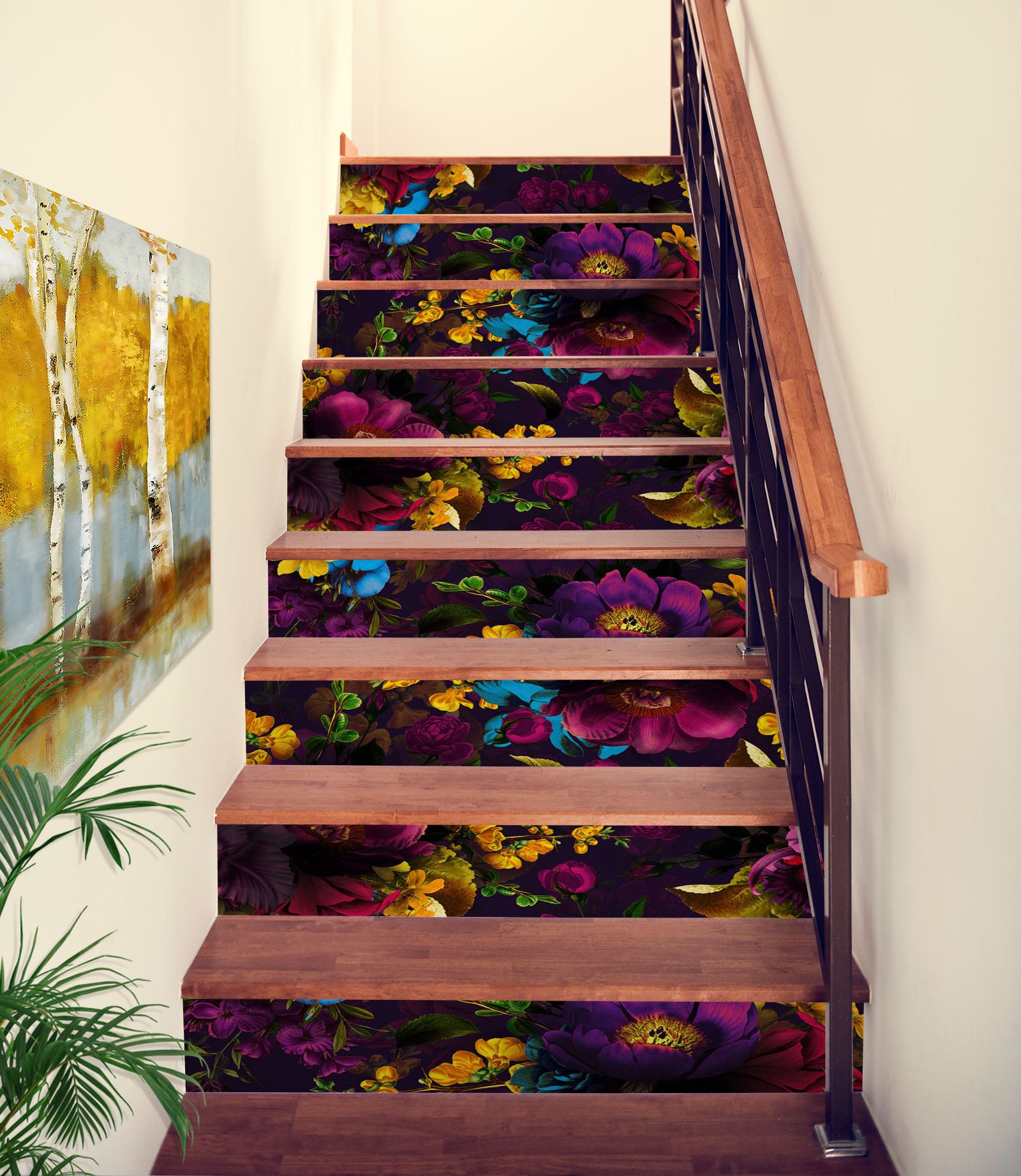 3D Purple Blue Yellow Flowers 10432 Uta Naumann Stair Risers