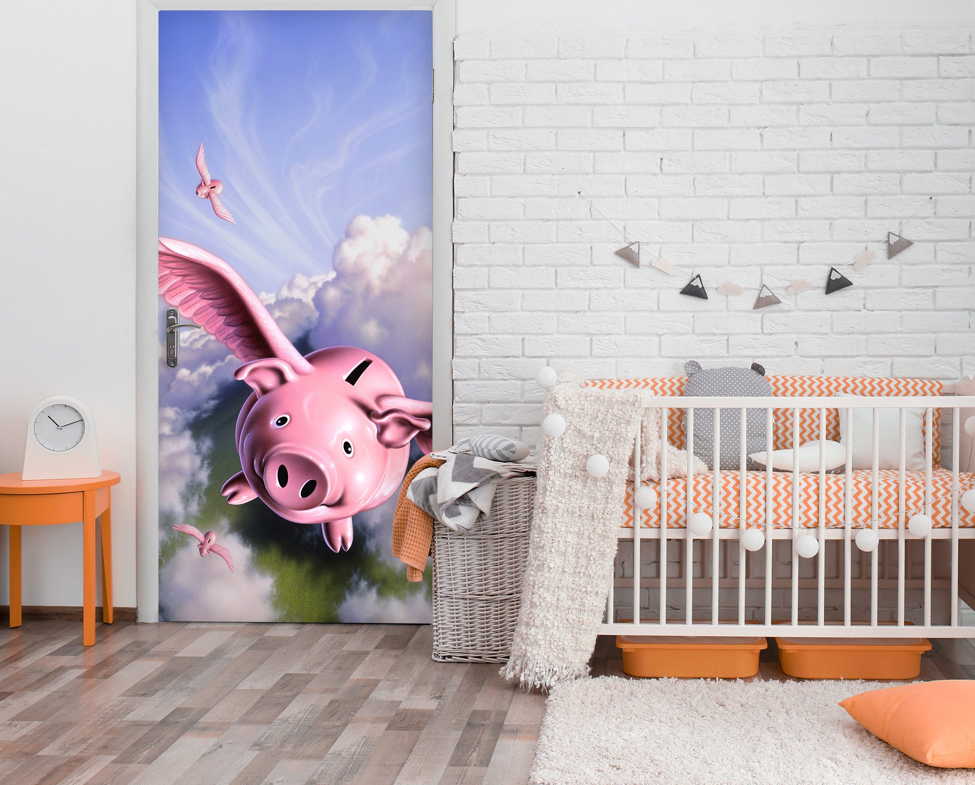 3D Clouds Pink Flying Pig 112146 Jerry LoFaro Door Mural