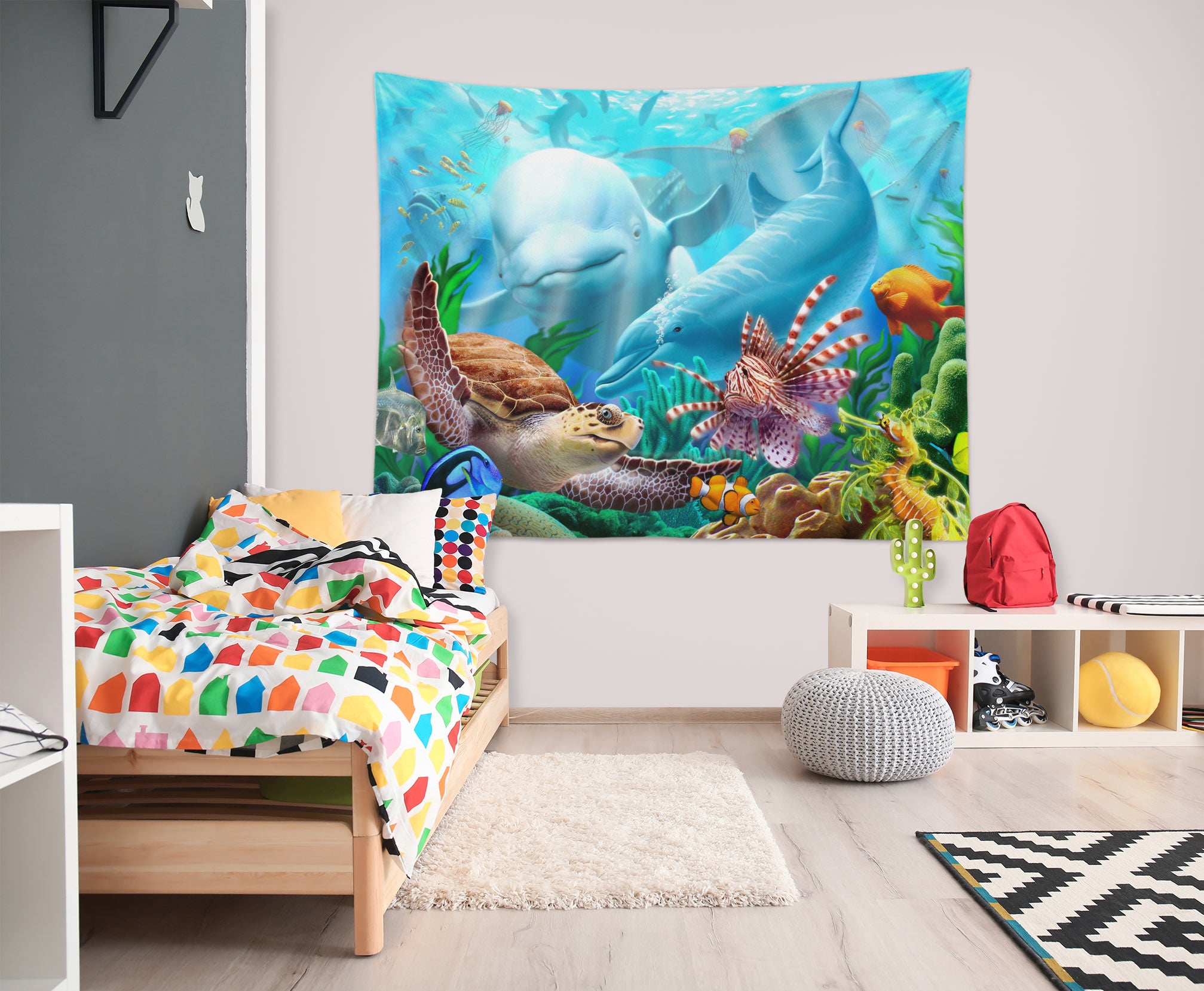 3D Dolphin Sea Turtle 111135 Jerry LoFaro Tapestry Hanging Cloth Hang