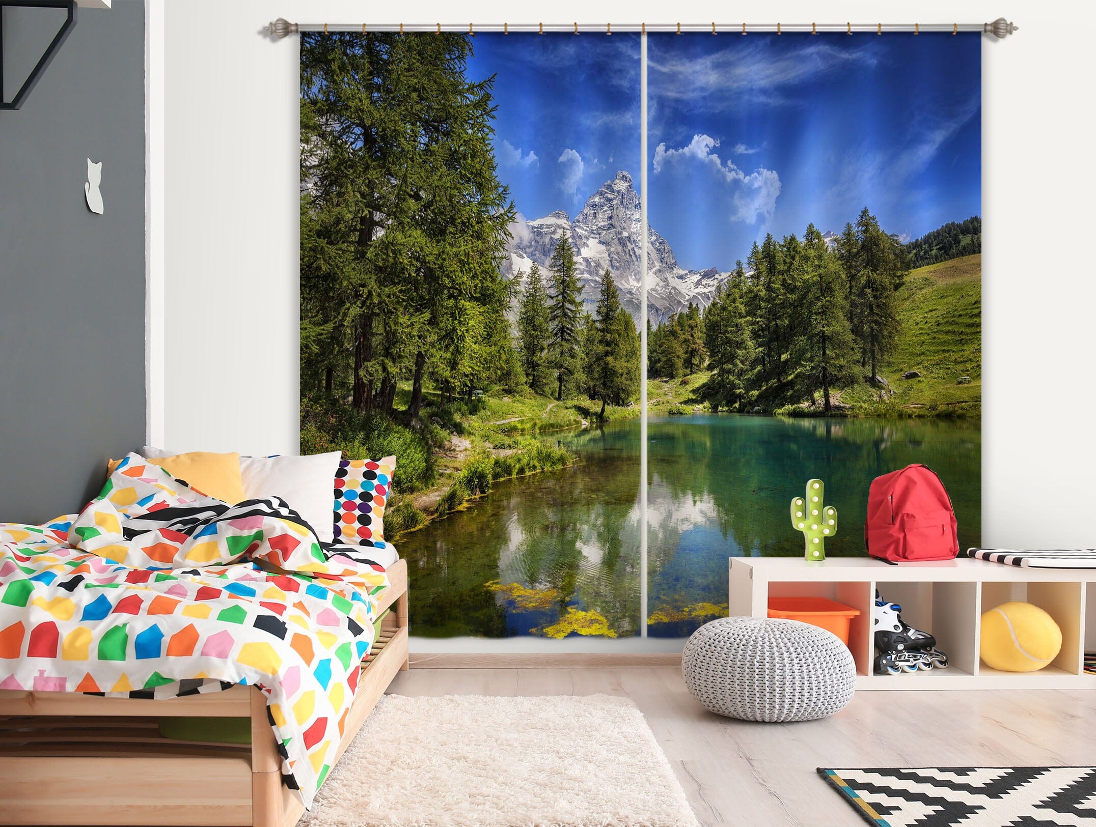 3D Forest Lake 054 Marco Carmassi Curtain Curtains Drapes Curtains AJ Creativity Home 