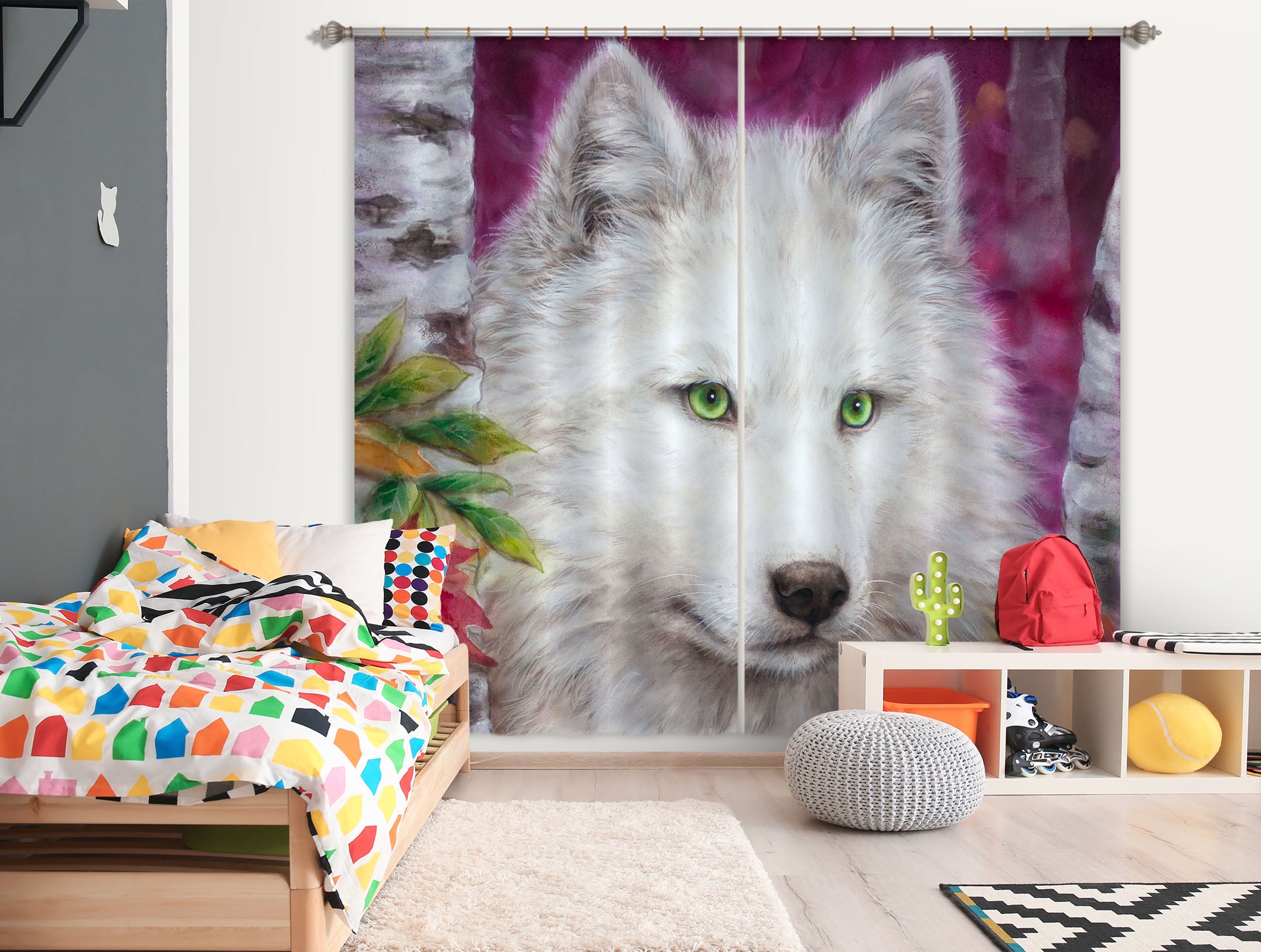 3D White Wolf 9002 Kayomi Harai Curtain Curtains Drapes