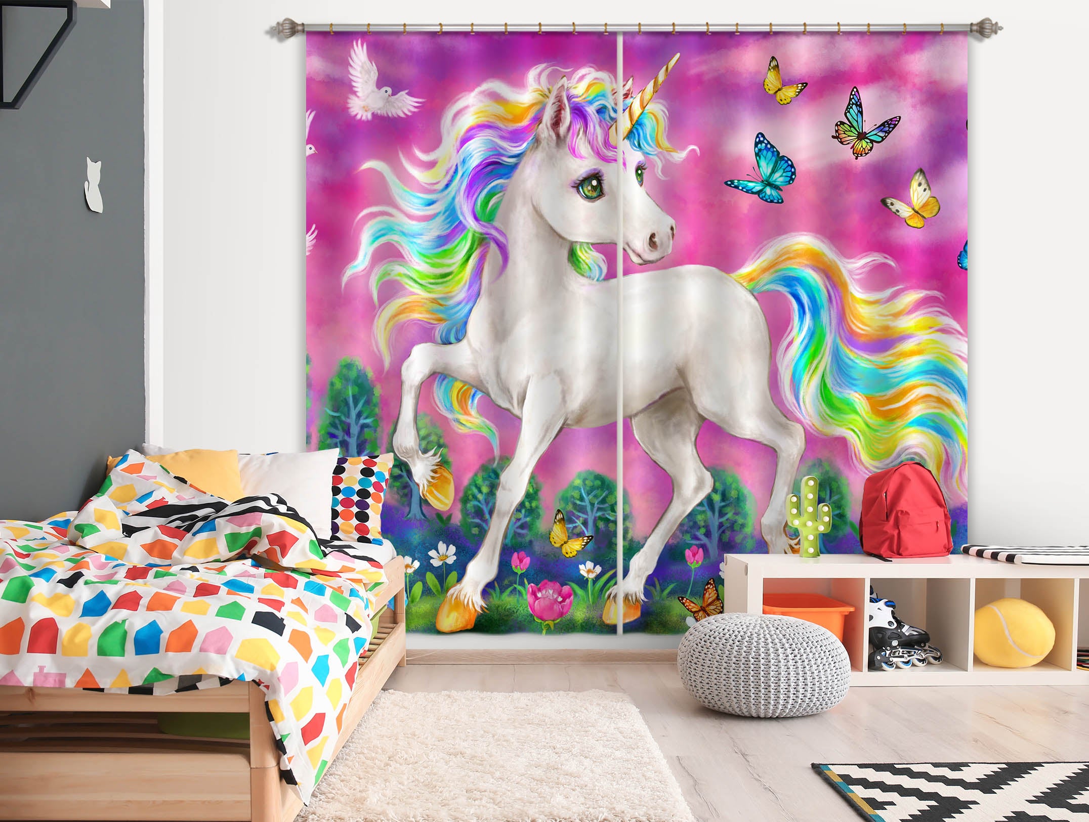 3D Unicorn Butterfly 9072 Kayomi Harai Curtain Curtains Drapes