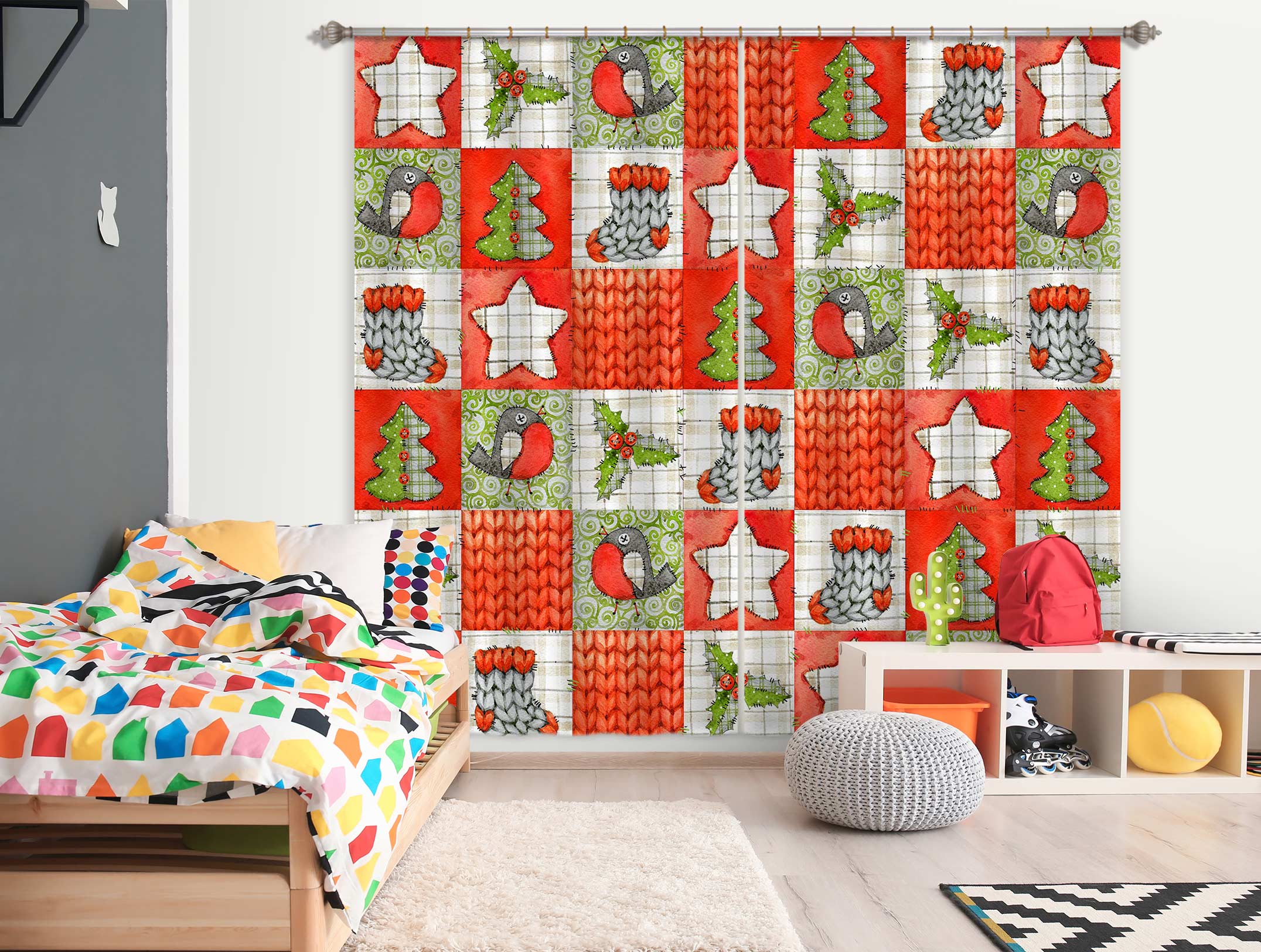 3D Lattice Tree Socks 52033 Christmas Curtains Drapes Xmas