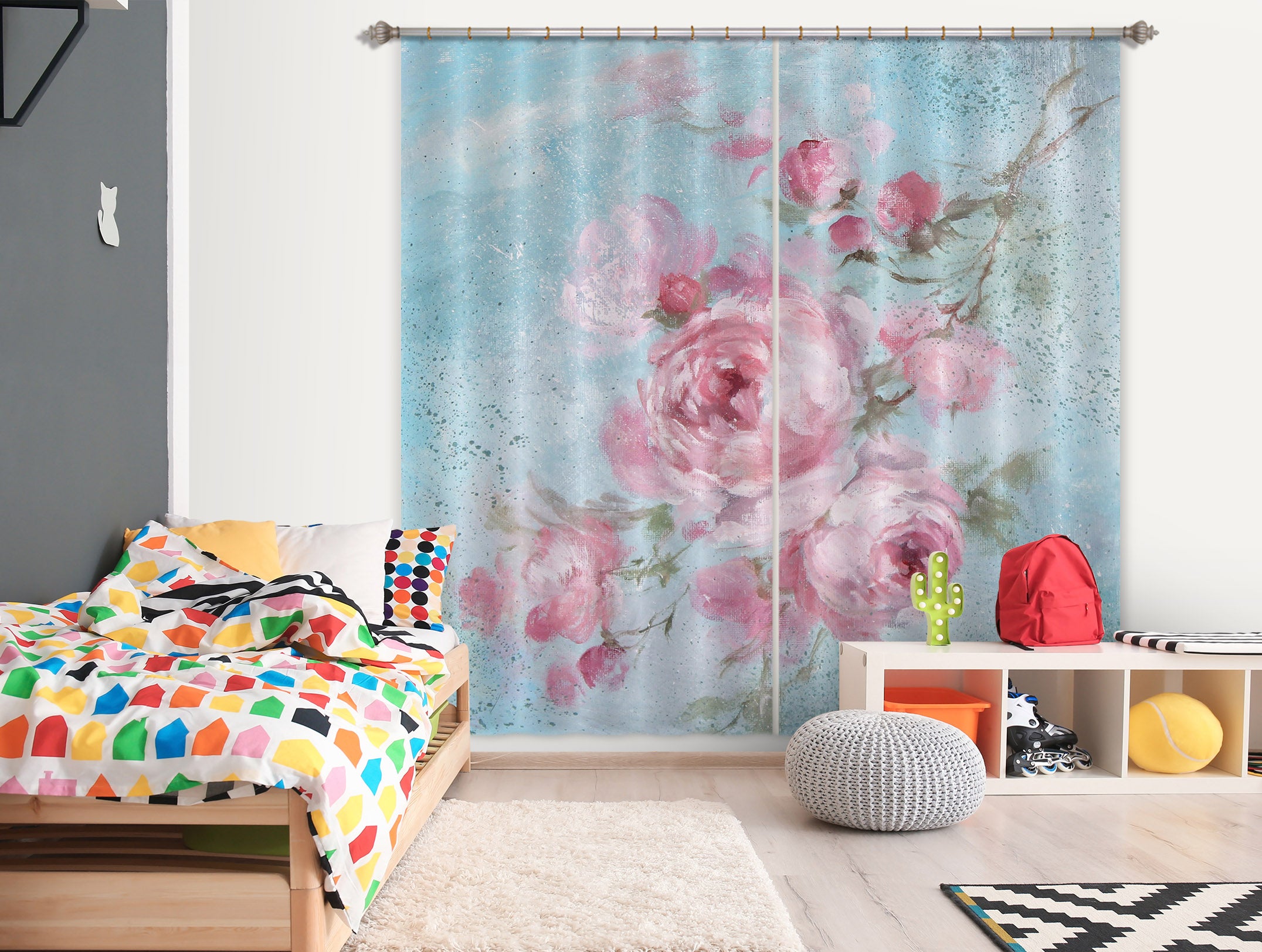 3D Pink Rose 2210 Debi Coules Curtain Curtains Drapes