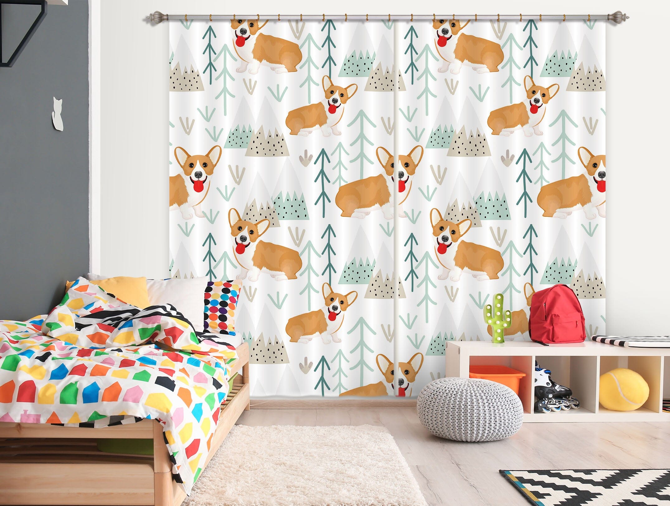 3D Corgi Pattern 124 Uta Naumann Curtain Curtains Drapes Curtains AJ Creativity Home 