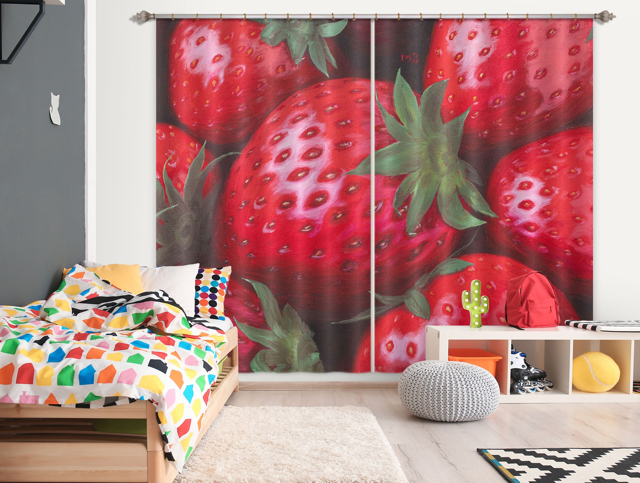 3D Strawberry 1738 Marina Zotova Curtain Curtains Drapes